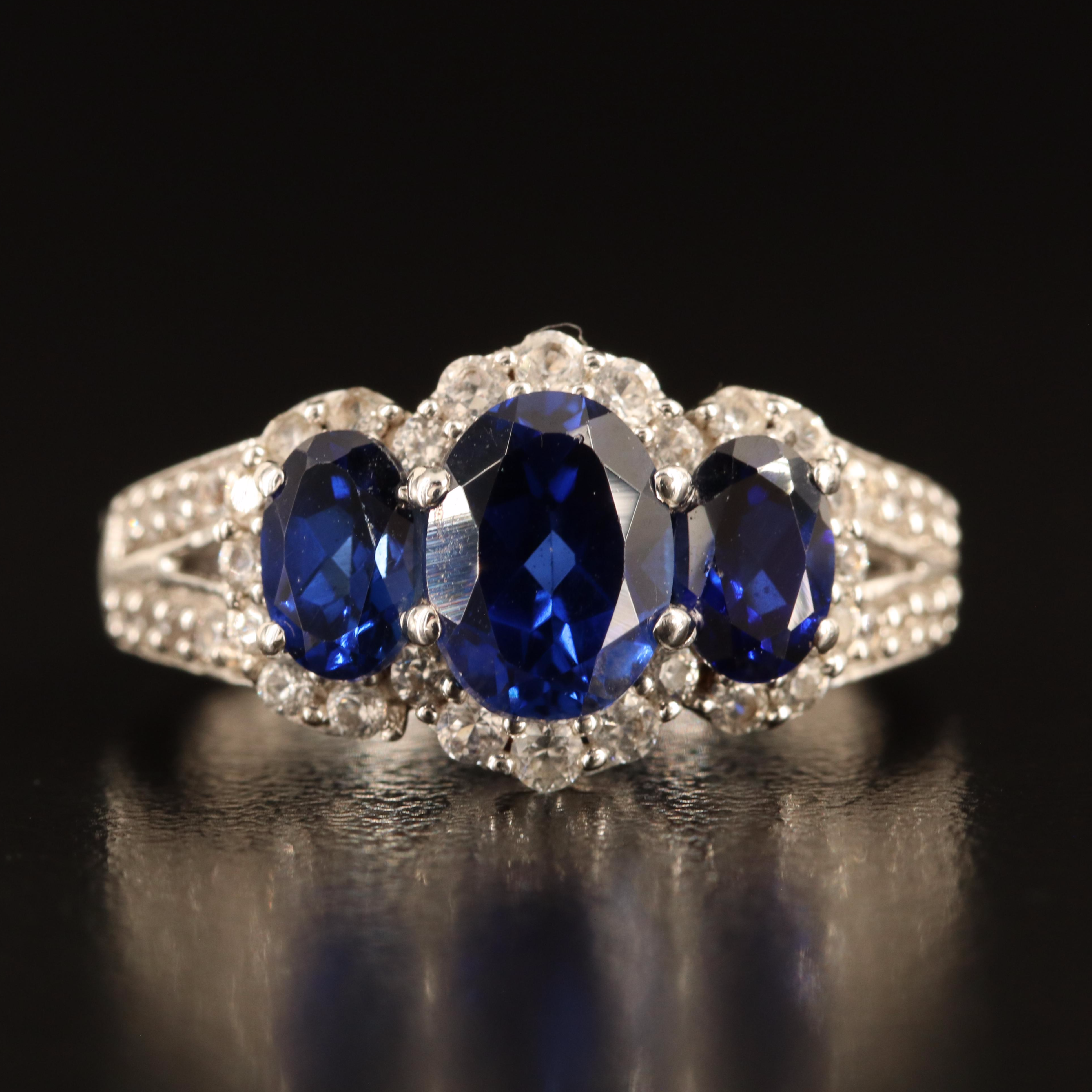 Sterling Sapphire and White Sapphire Ring