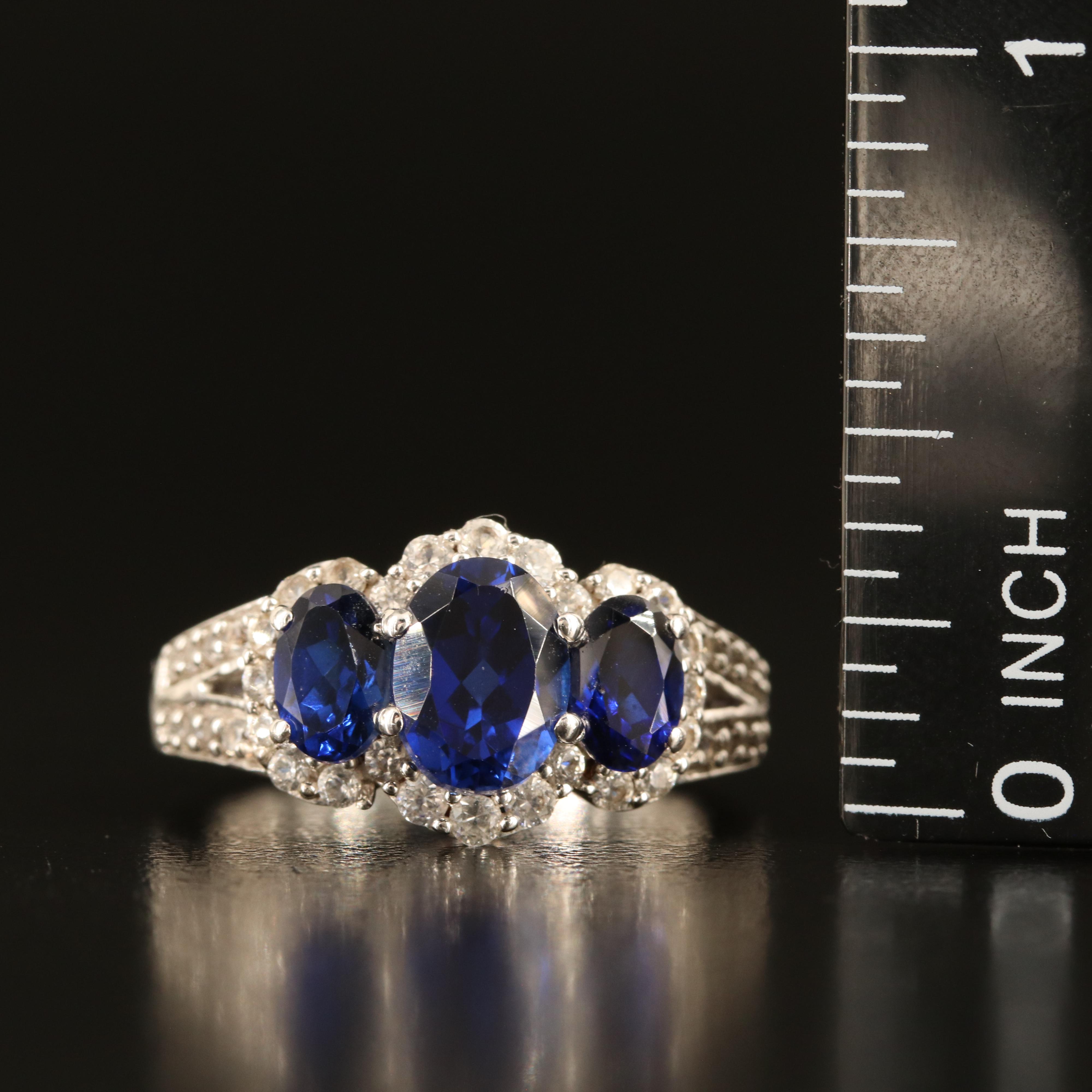 Sterling Sapphire and White Sapphire Ring