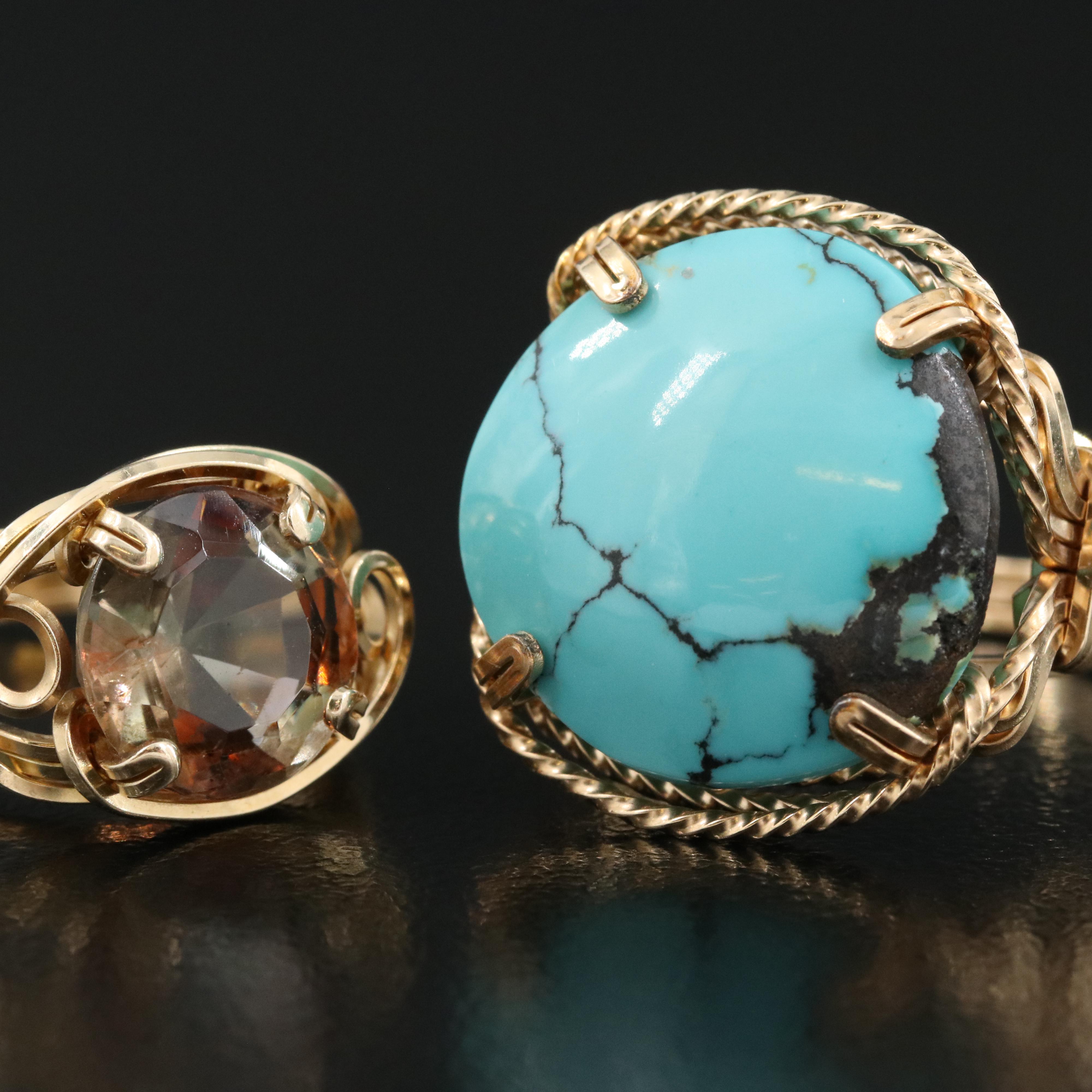 14K Wire Wrapped Rings Including Andalusite and Turquoise
