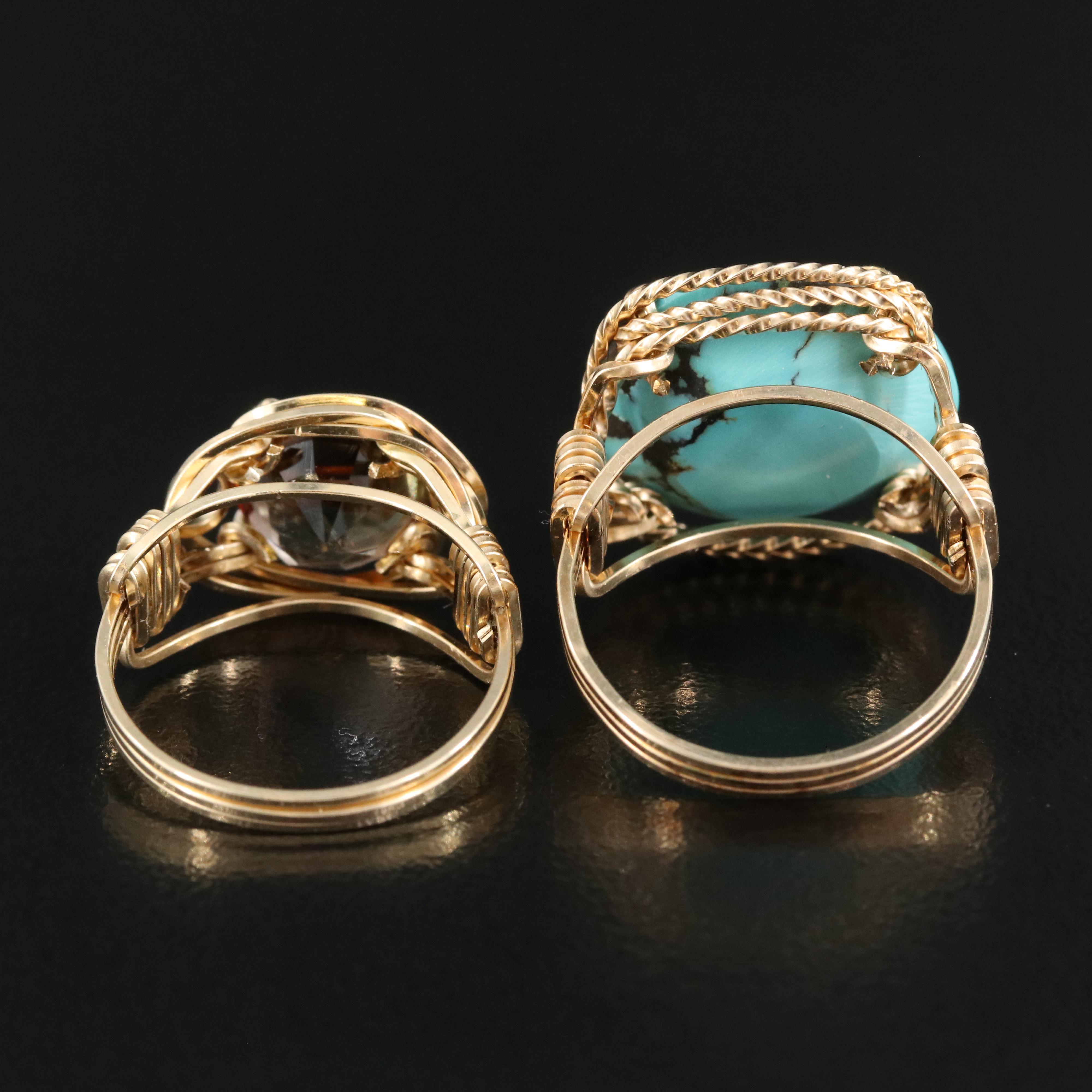 14K Wire Wrapped Rings Including Andalusite and Turquoise