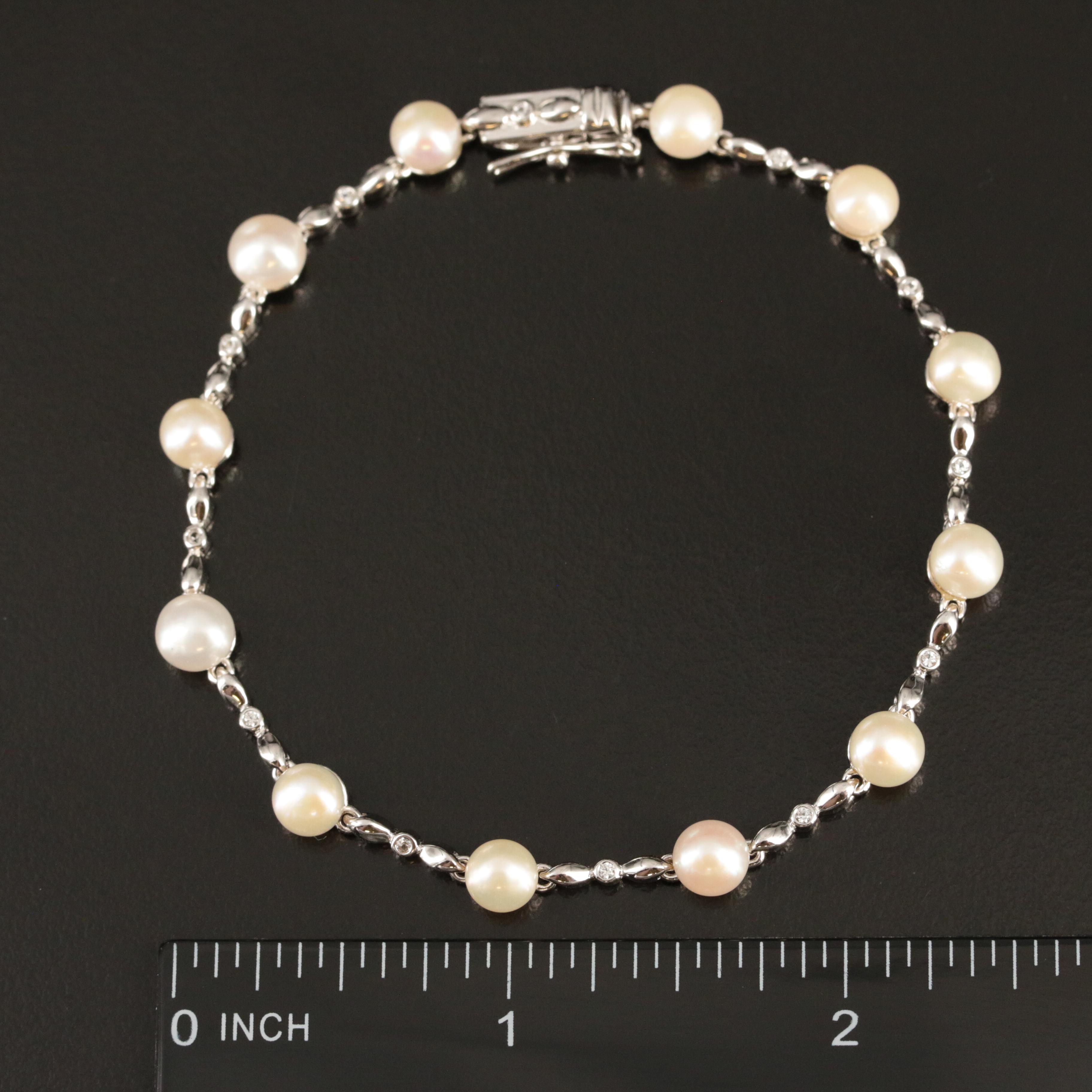 Sterling Pearl and Topaz Station Bracelet