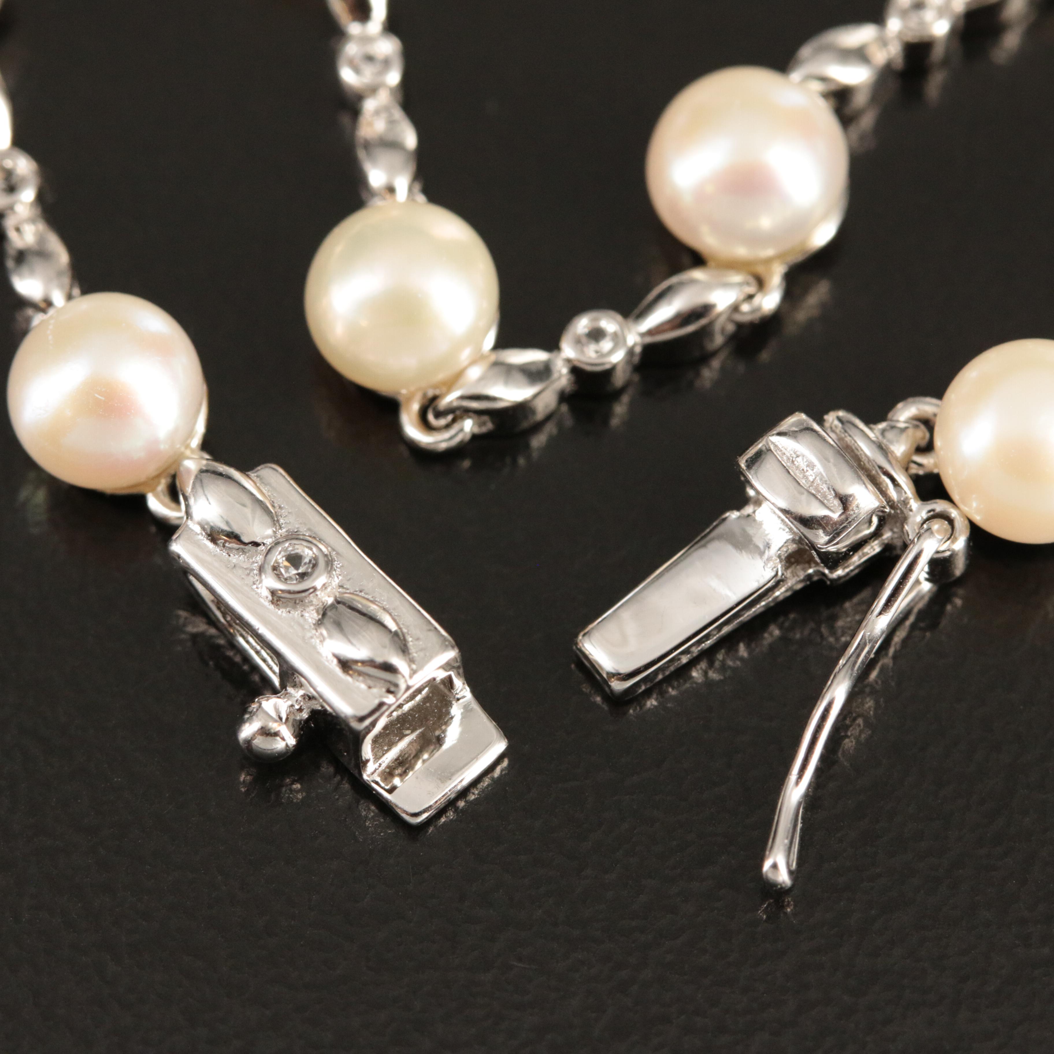 Sterling Pearl and Topaz Station Bracelet