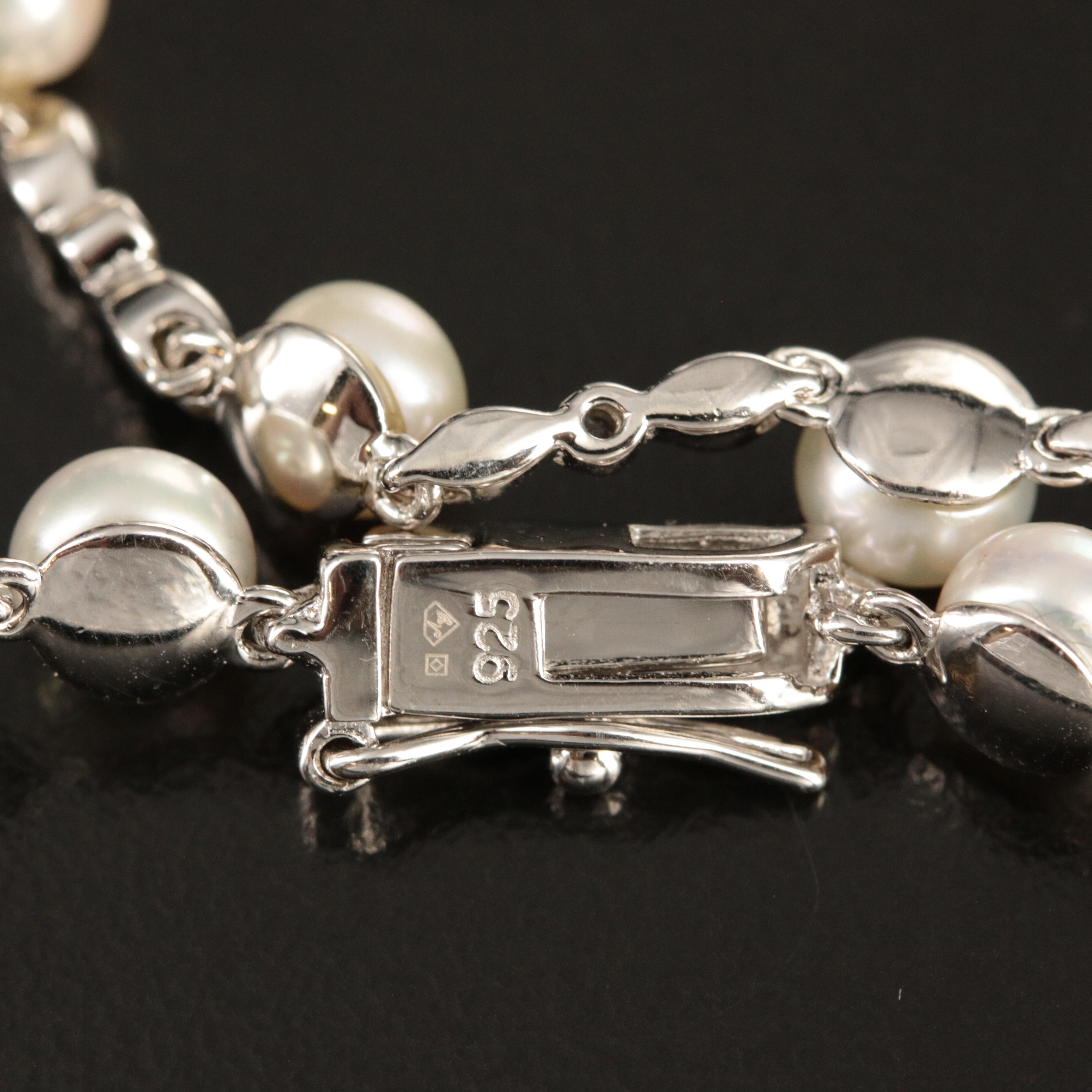 Sterling Pearl and Topaz Station Bracelet