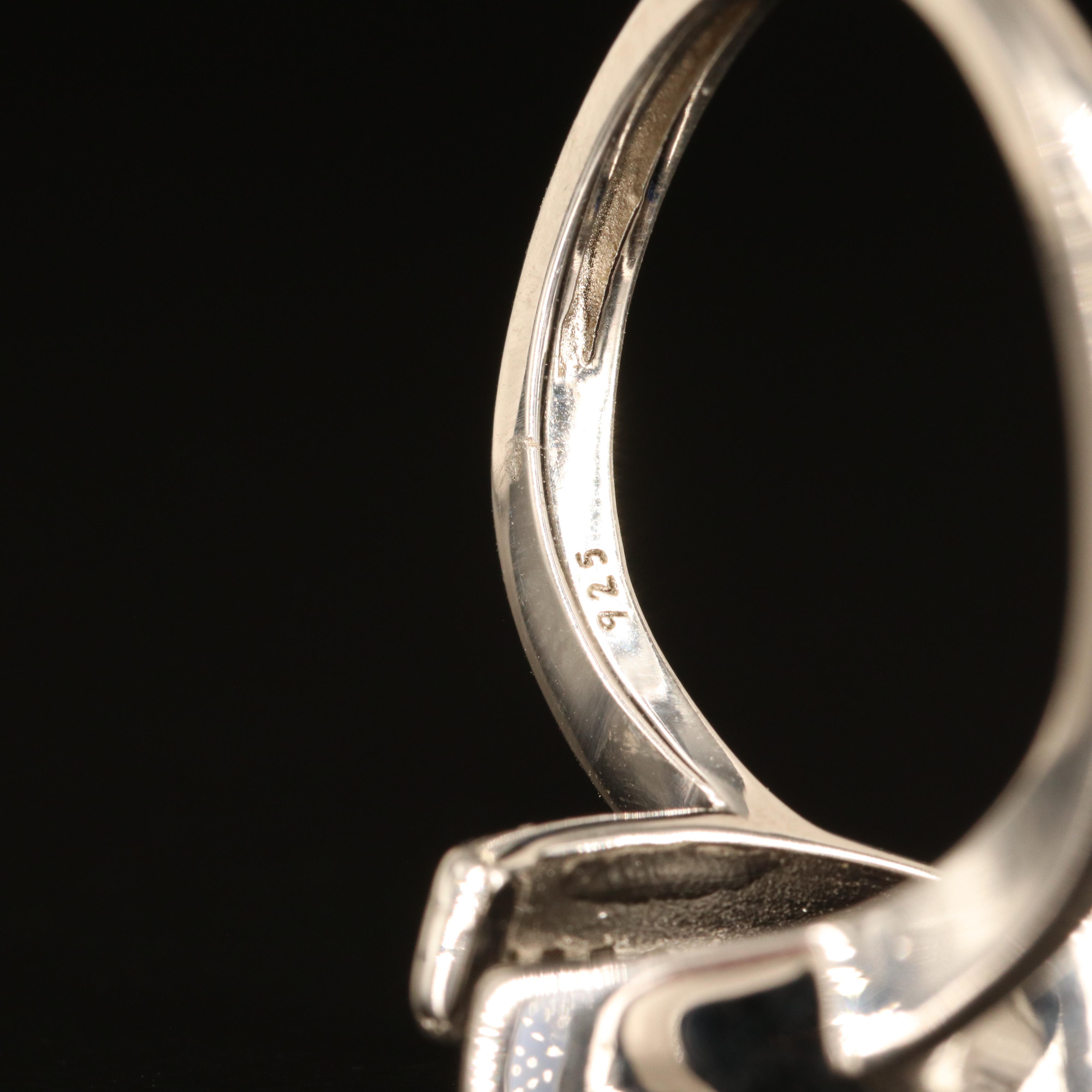 Sterling Sapphire and White Sapphire Navette Ring