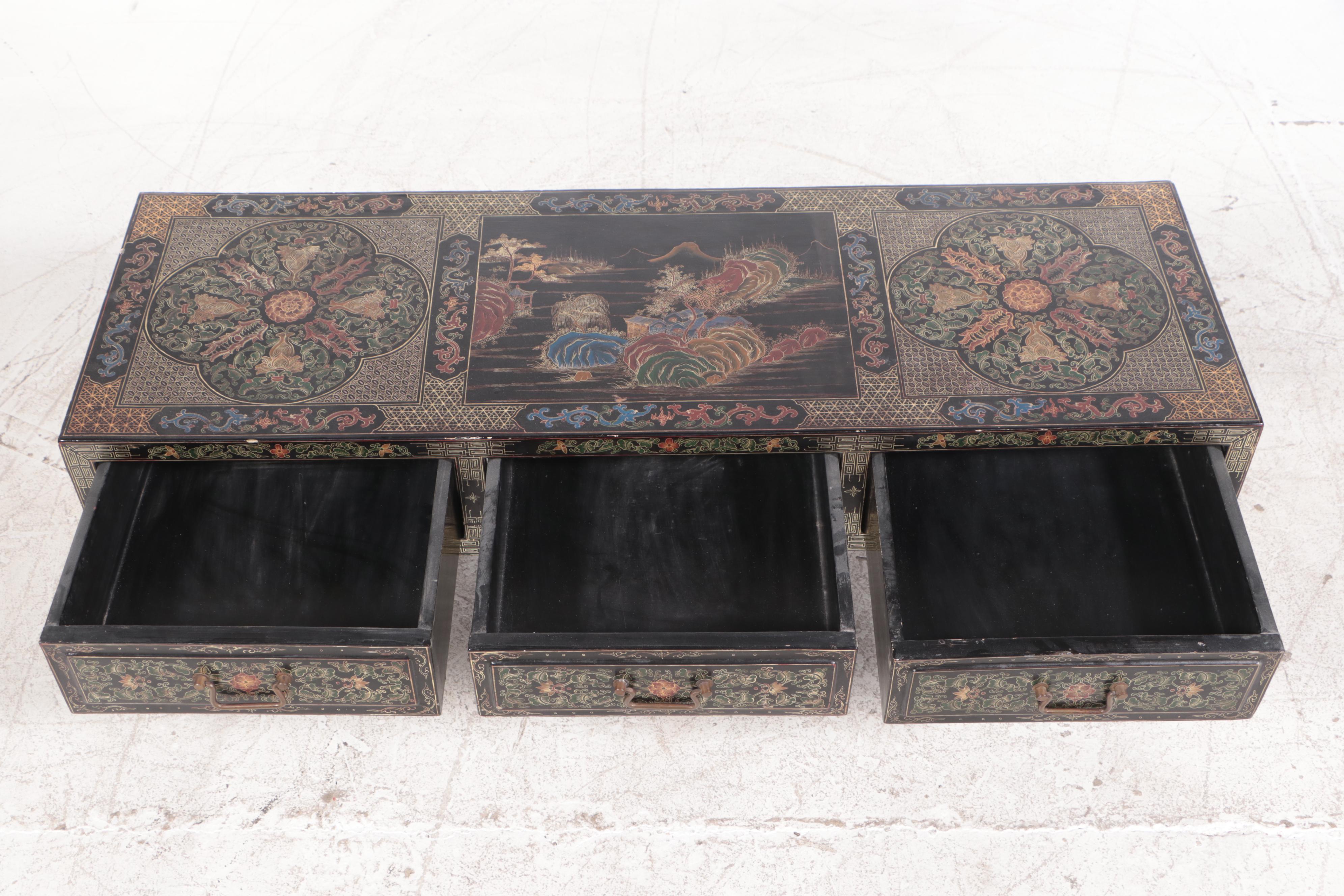 Chinese Black, Gilt, and Polychrome-Lacquered Low Table