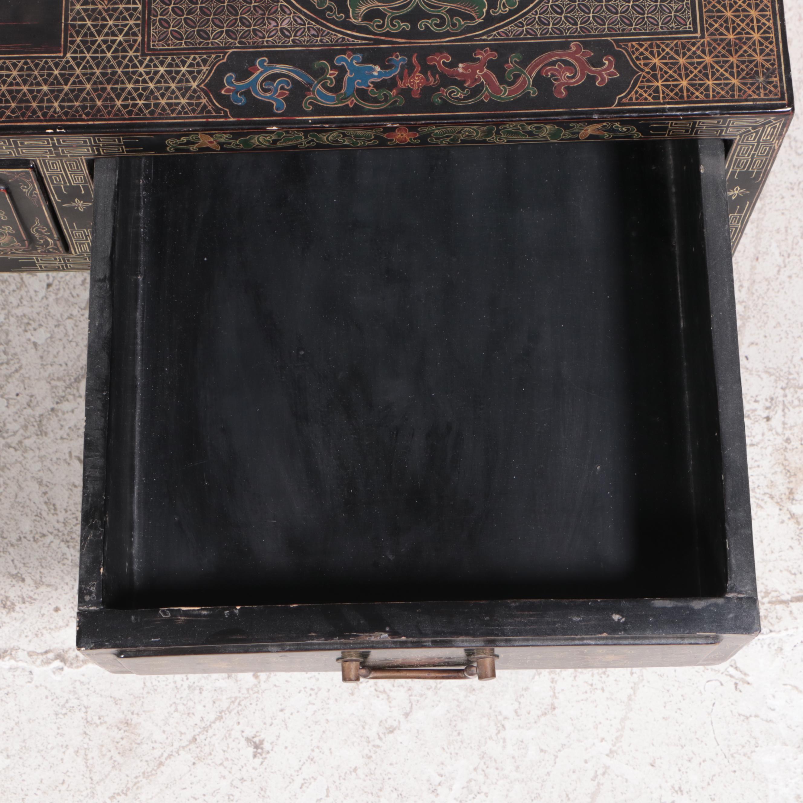 Chinese Black, Gilt, and Polychrome-Lacquered Low Table