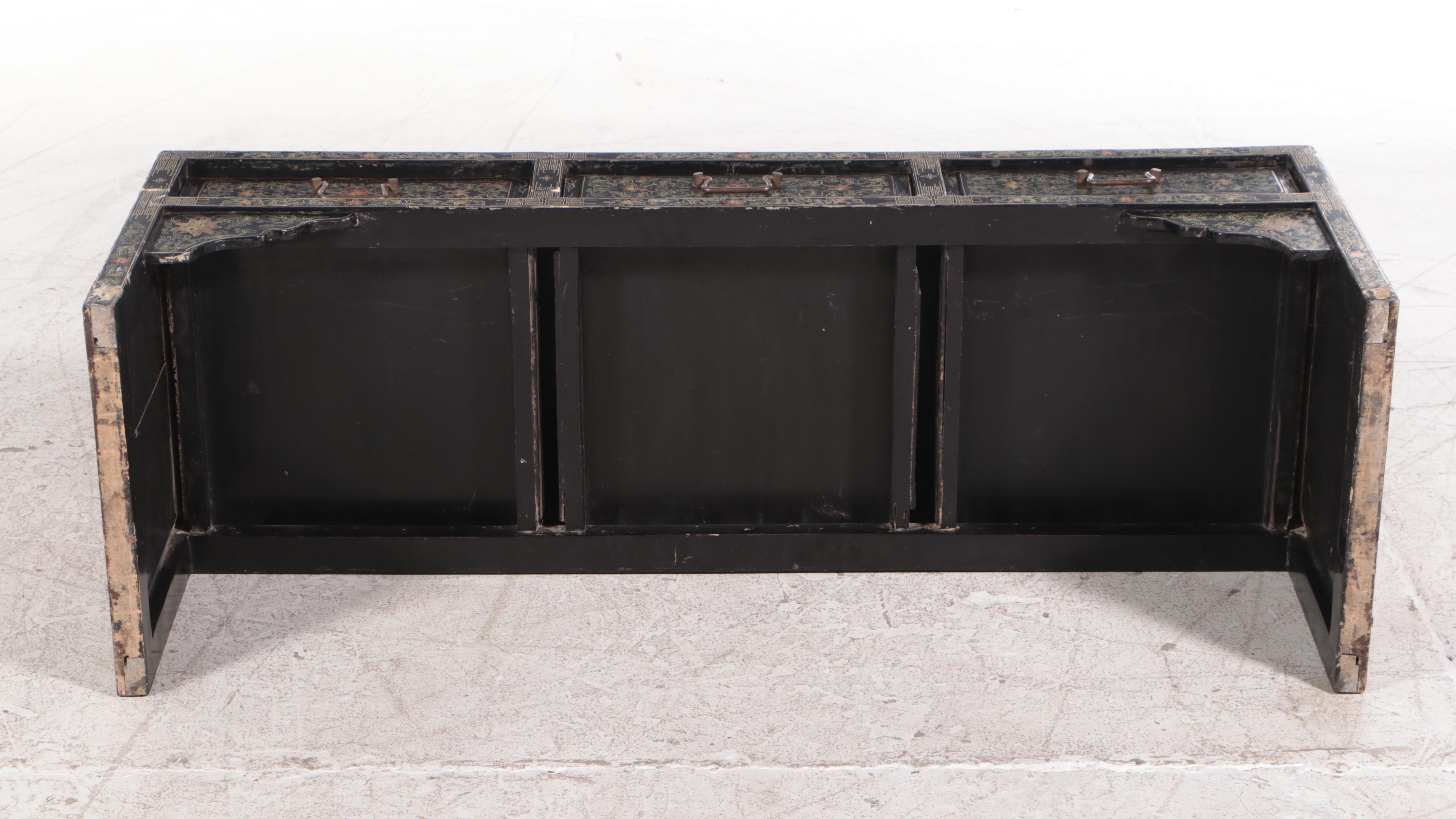 Chinese Black, Gilt, and Polychrome-Lacquered Low Table