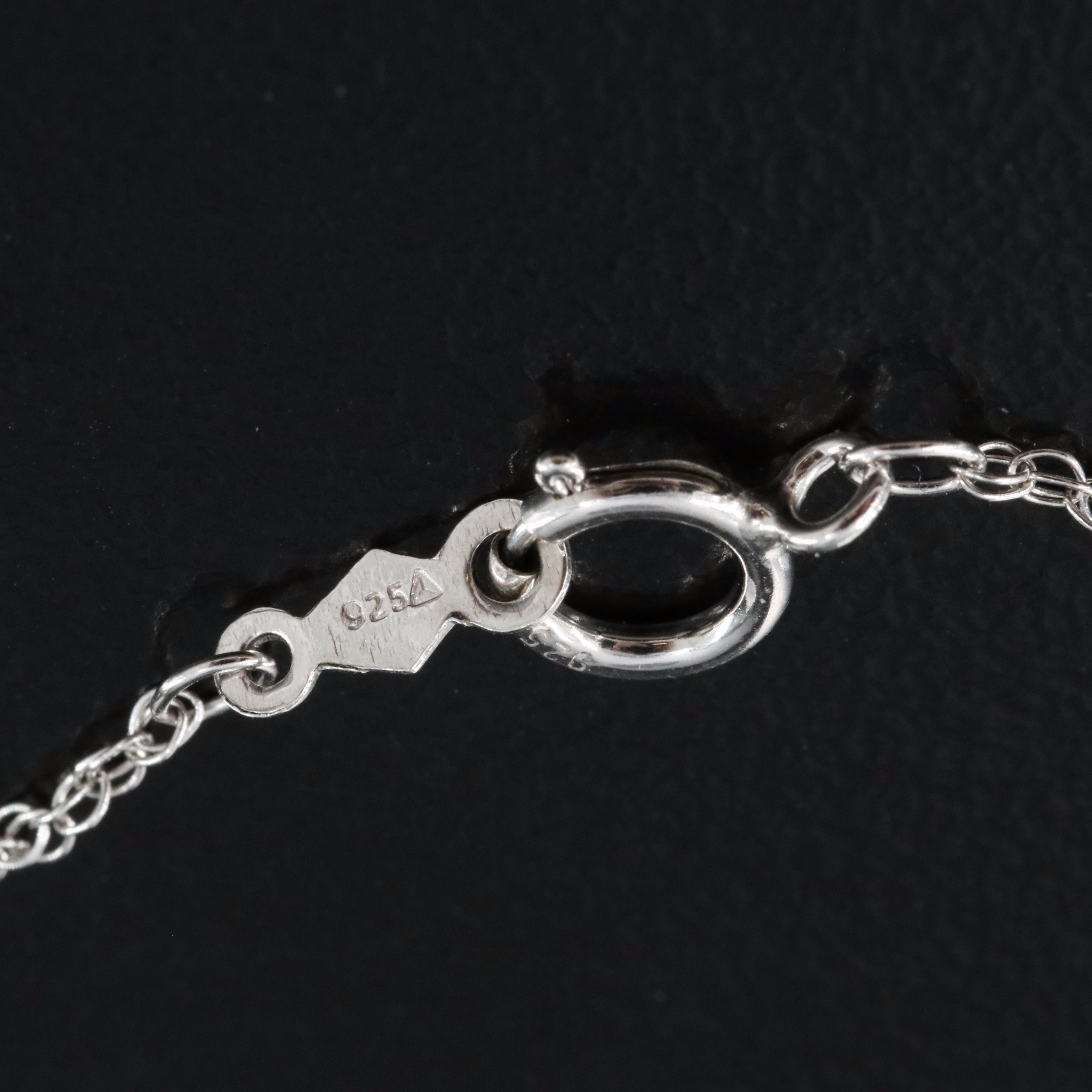 Sterling Diamond and Rhodolite Garnet Scrollwork Pendant Necklace