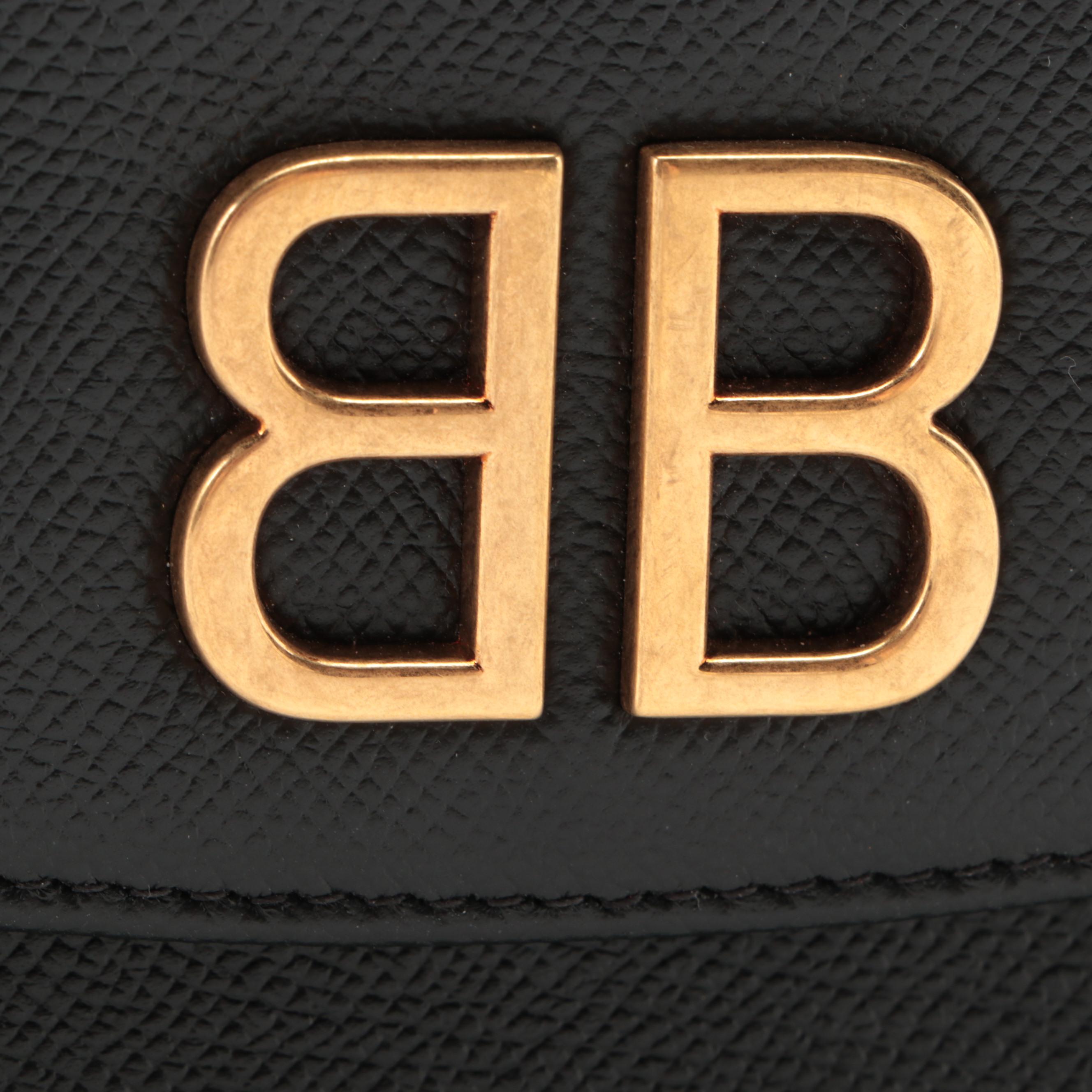 Balenciaga BB Chain Strap Crossbody Bag in Black Grain Leather