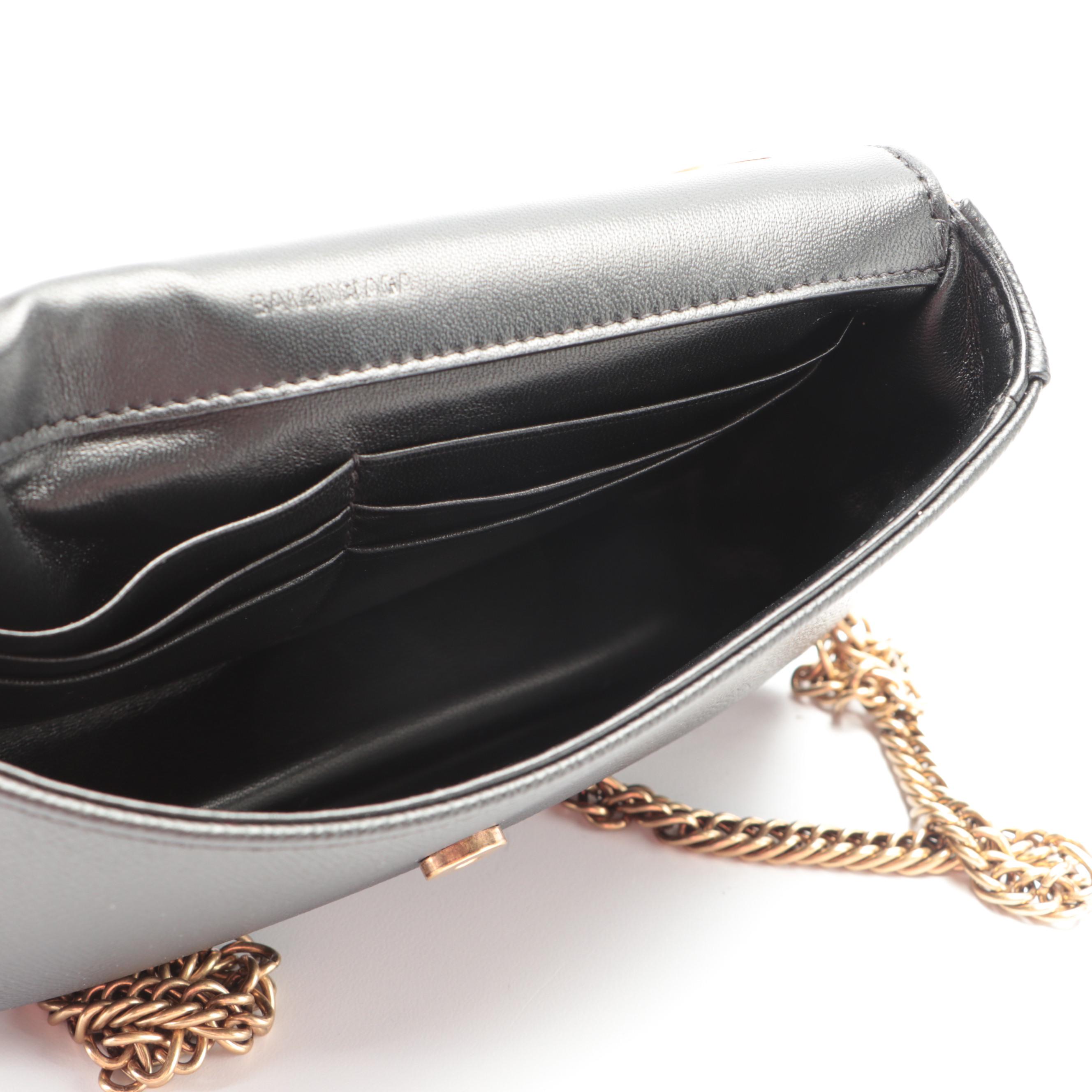 Balenciaga BB Chain Strap Crossbody Bag in Black Grain Leather