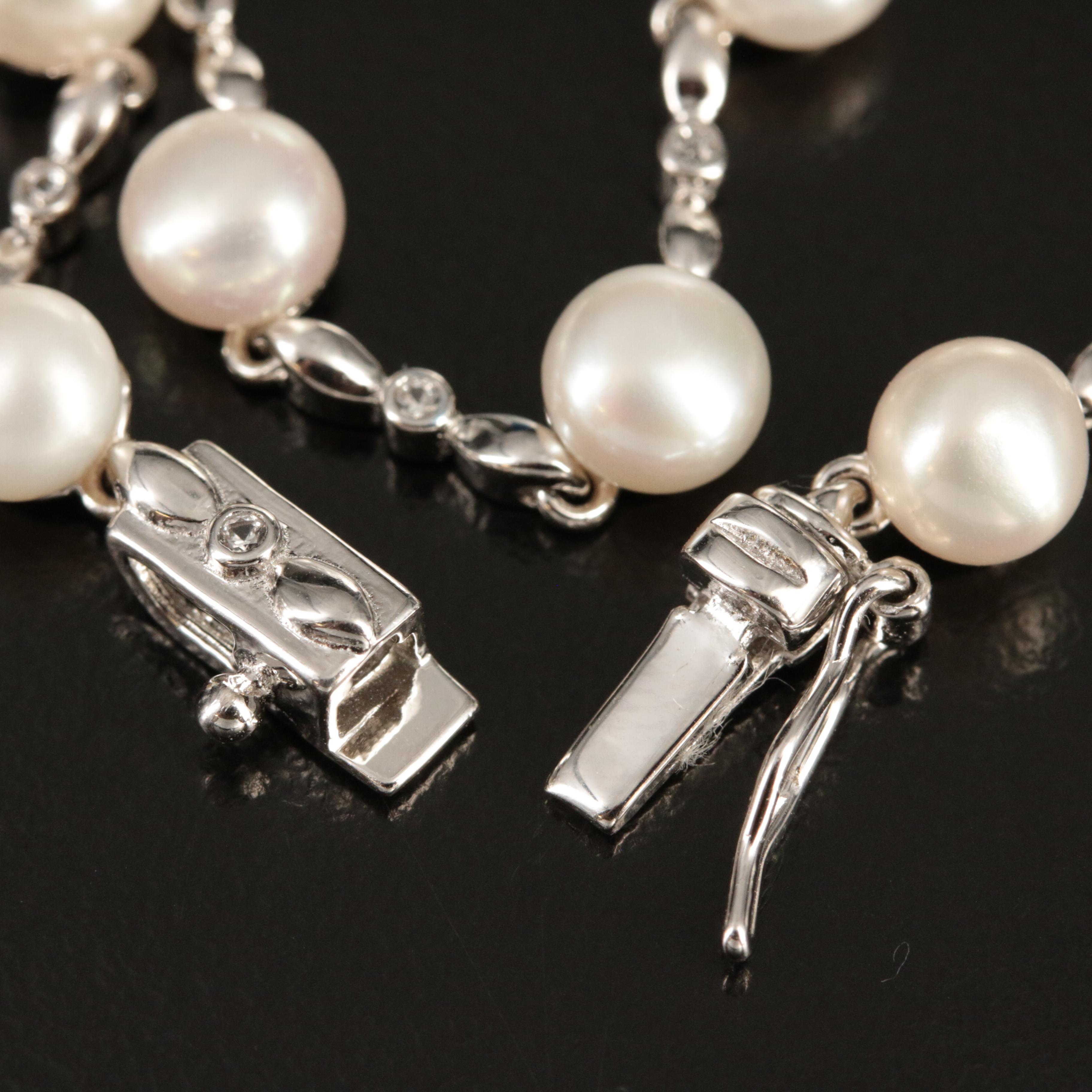 Sterling Pearl and Topaz Station Bracelet