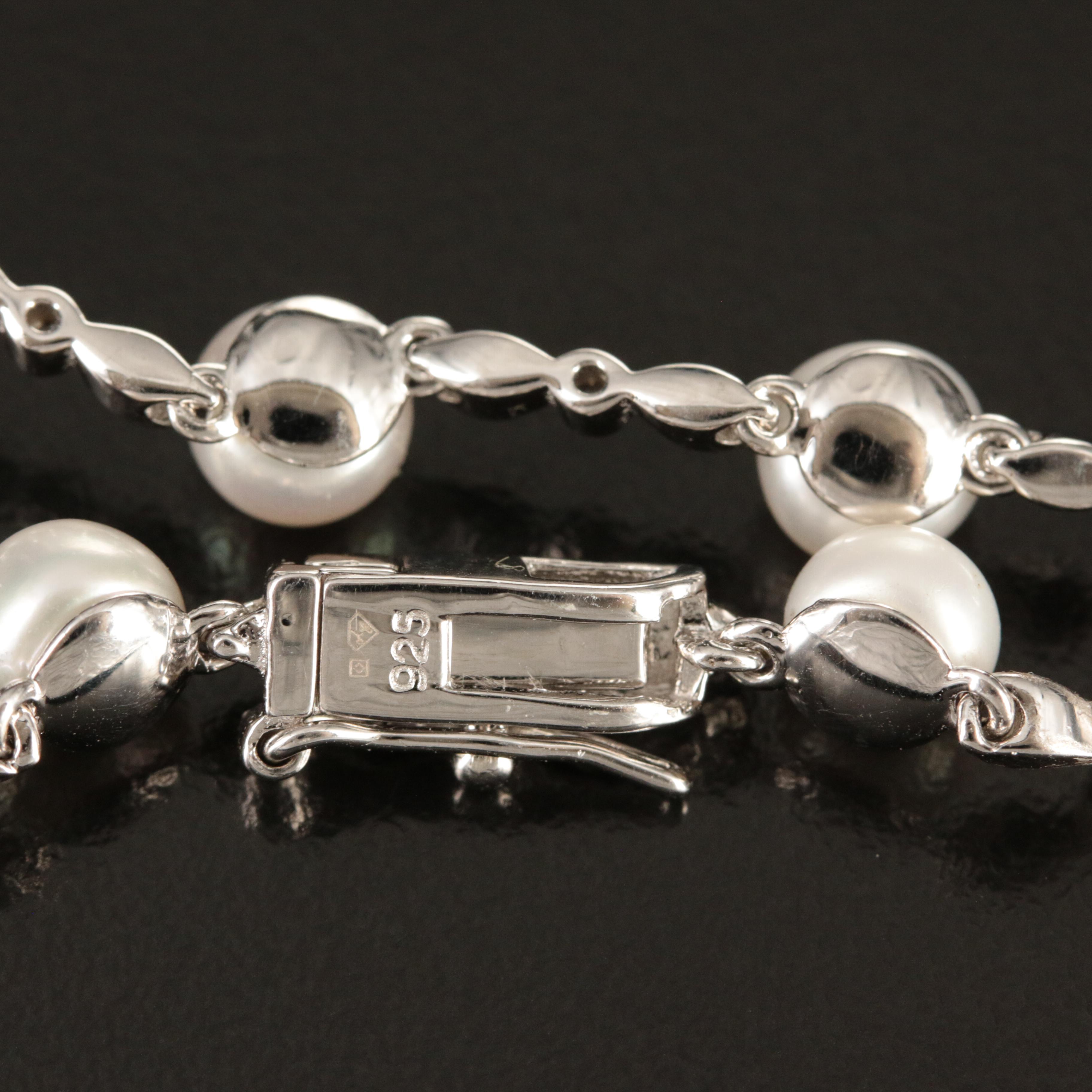 Sterling Pearl and Topaz Station Bracelet