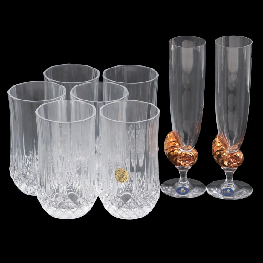 Royal Copenhagen "Neptune" Millennium Crystal Flutes with Other Drinkware