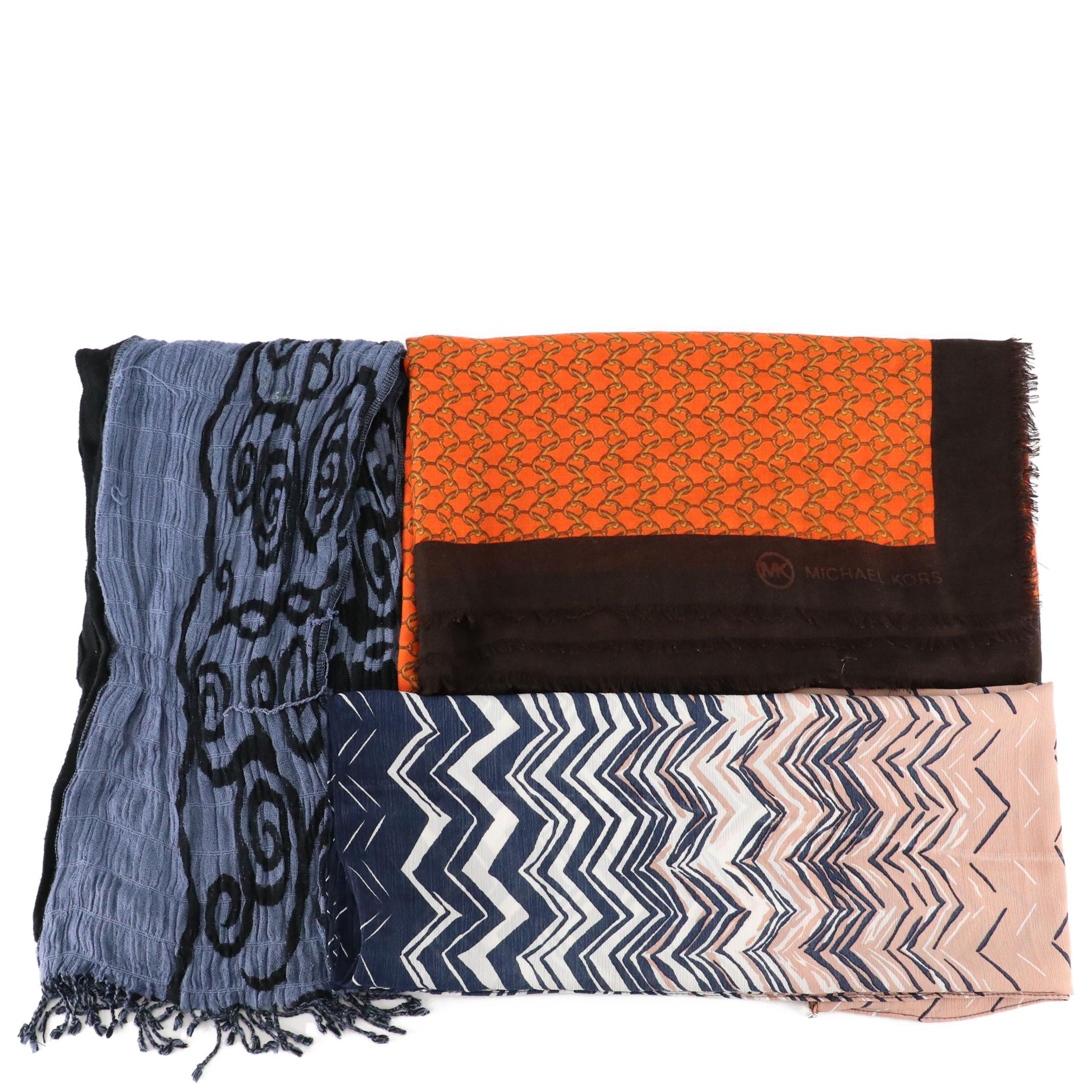 Michael Kors Chain Link Print Scarf with 2 Chic Chevron and Fringe Scarves