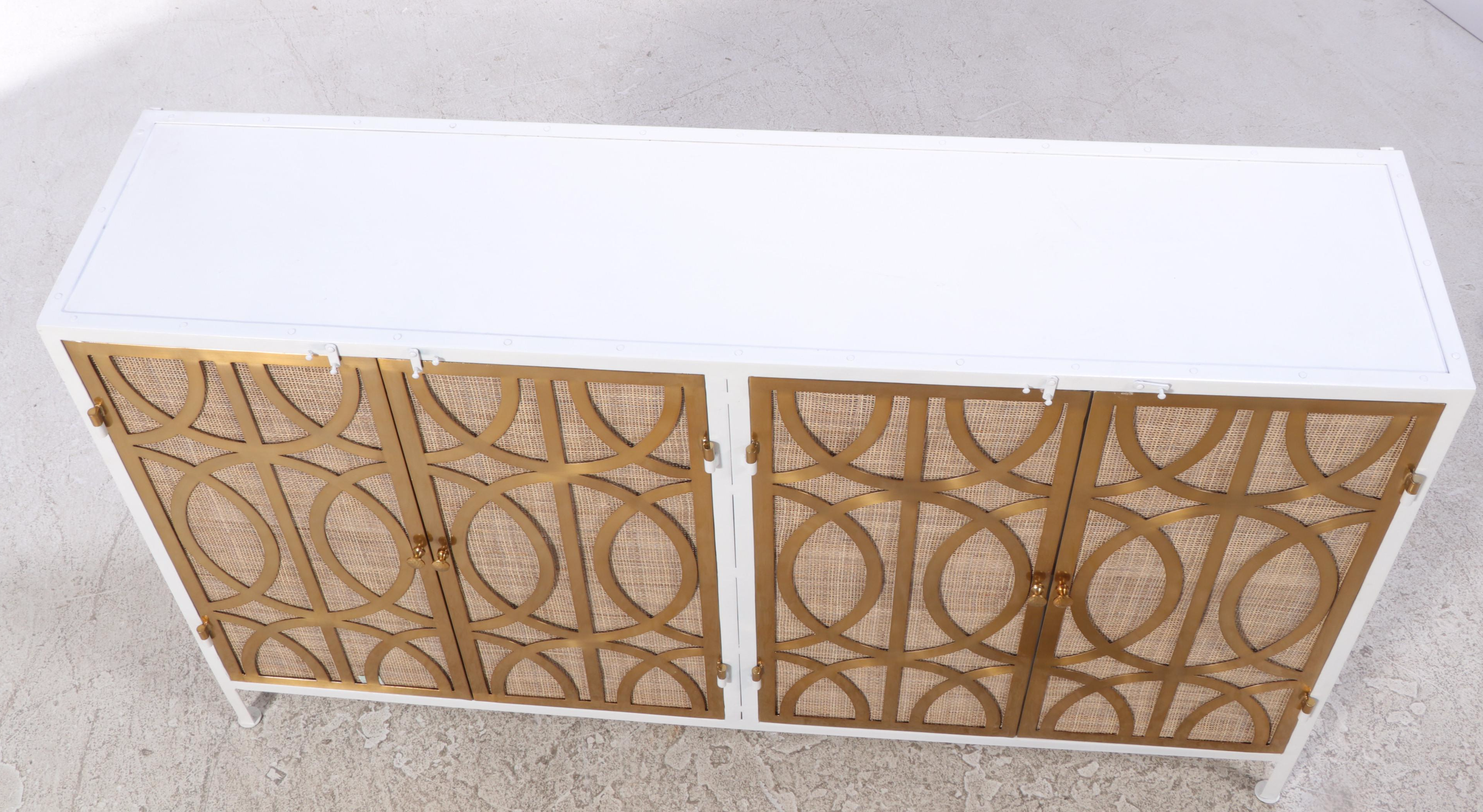 Contemporary Gold and White Steel Credenza