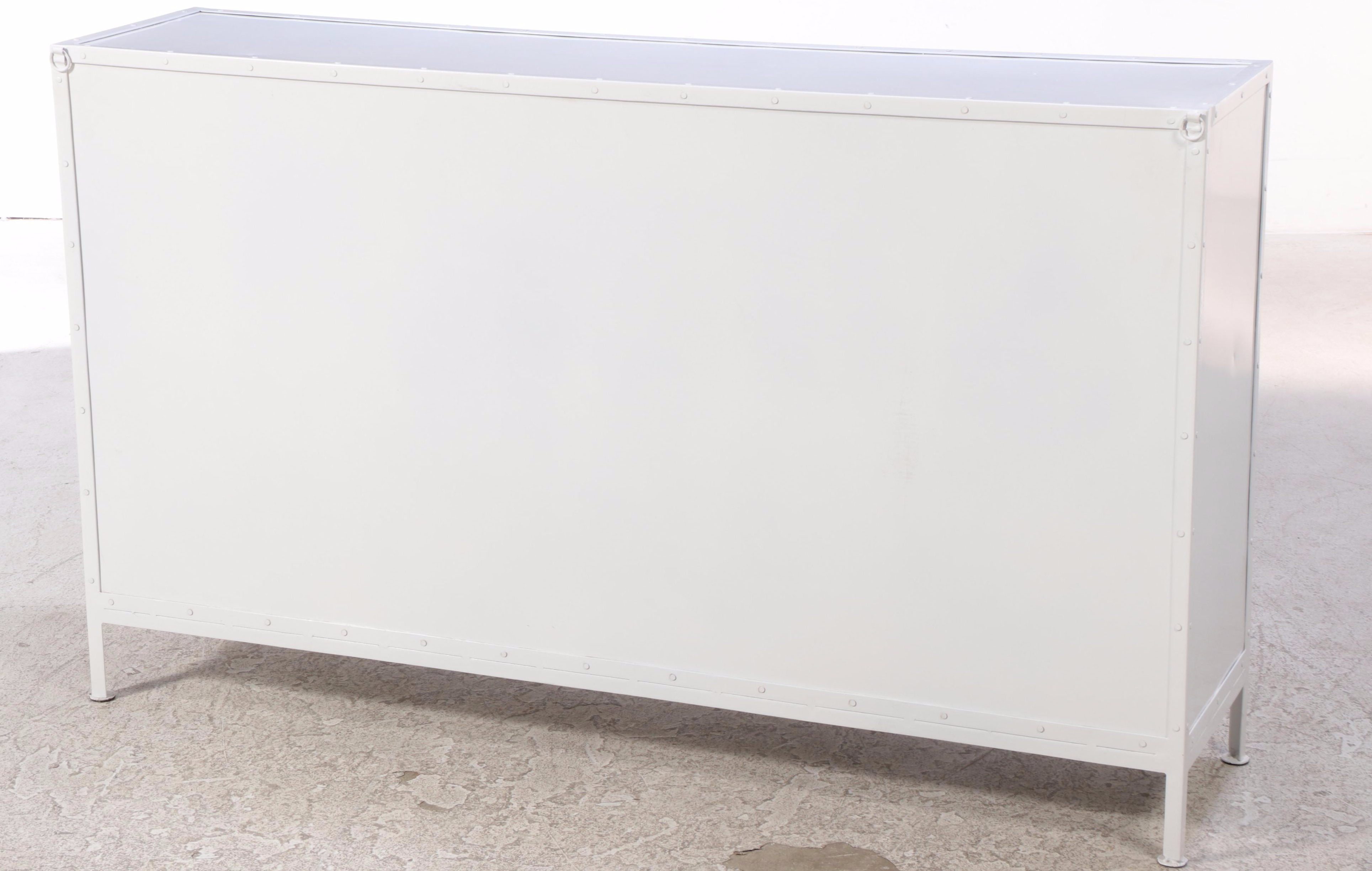 Contemporary Gold and White Steel Credenza