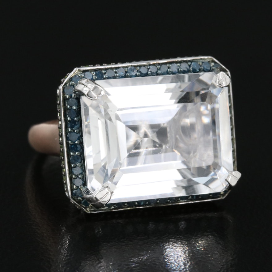 Sterling Quartz and Diamond Ring