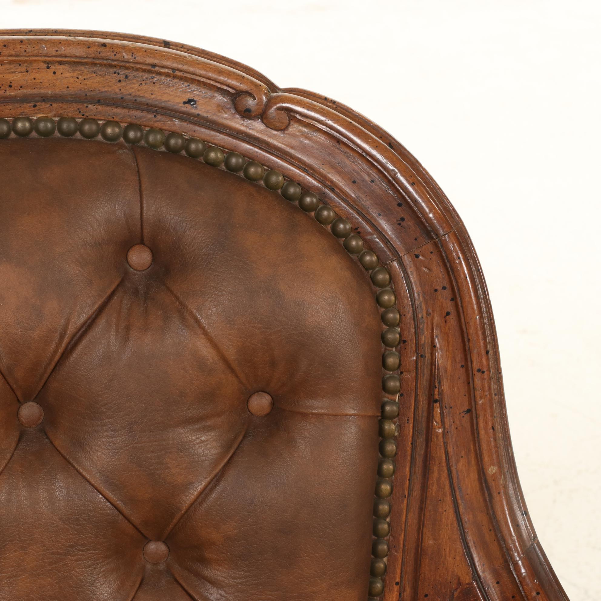Louis XV Style Hardwood and Faux Leather Upholstered Bergère