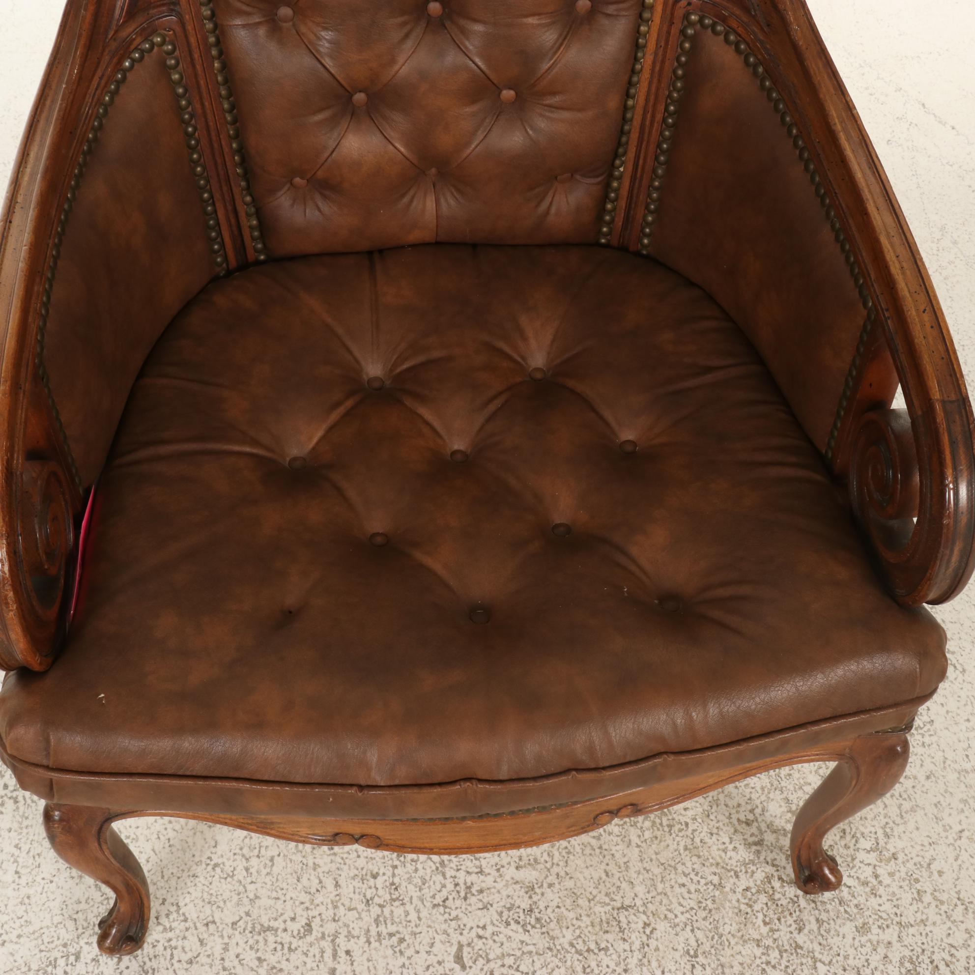 Louis XV Style Hardwood and Faux Leather Upholstered Bergère