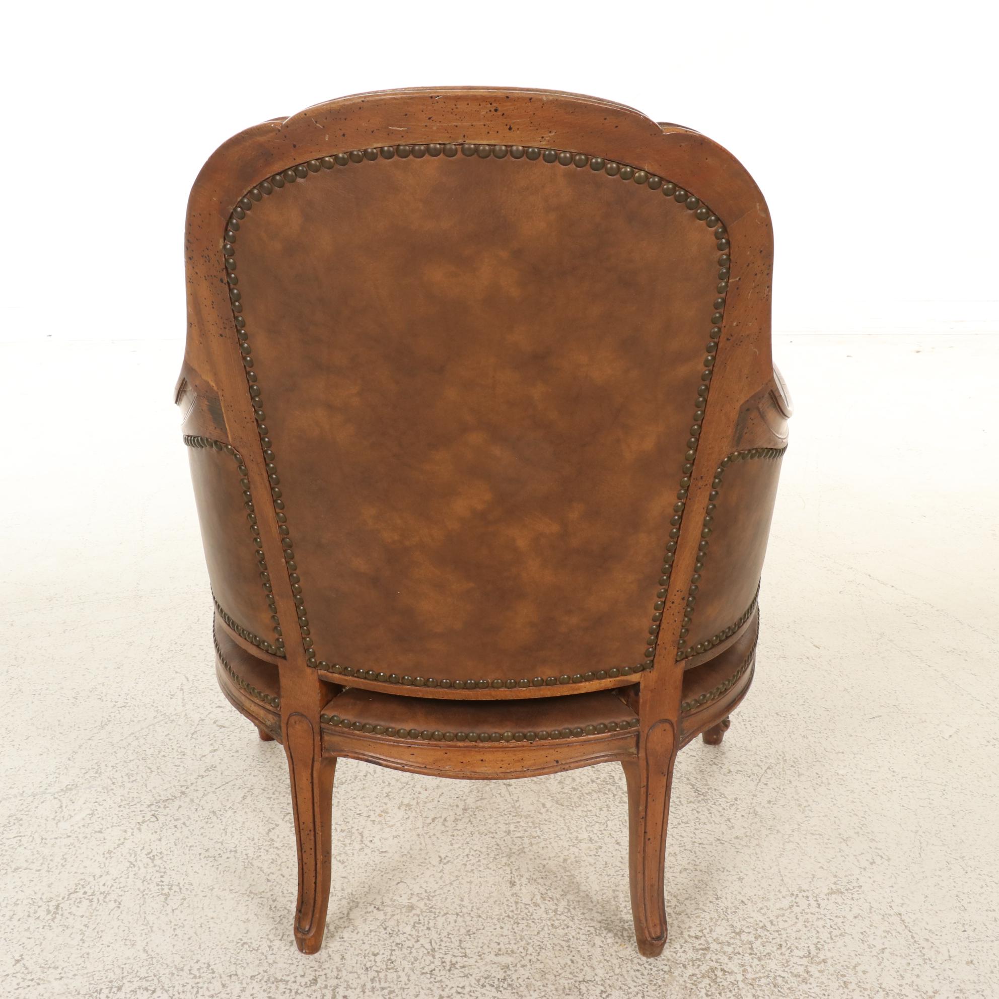 Louis XV Style Hardwood and Faux Leather Upholstered Bergère