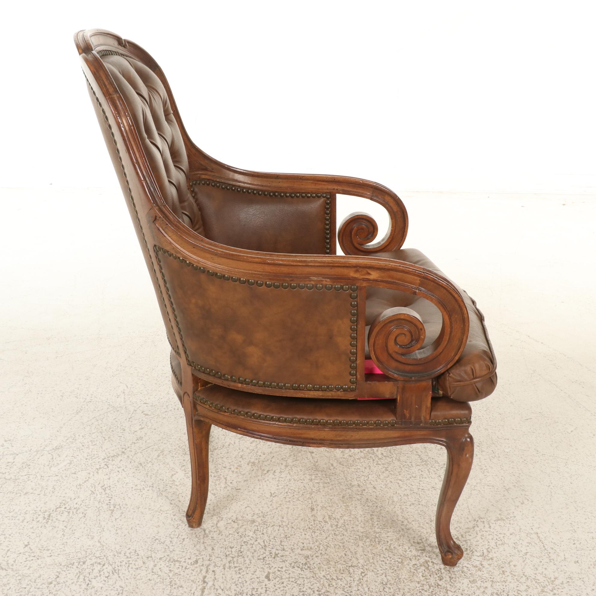 Louis XV Style Hardwood and Faux Leather Upholstered Bergère