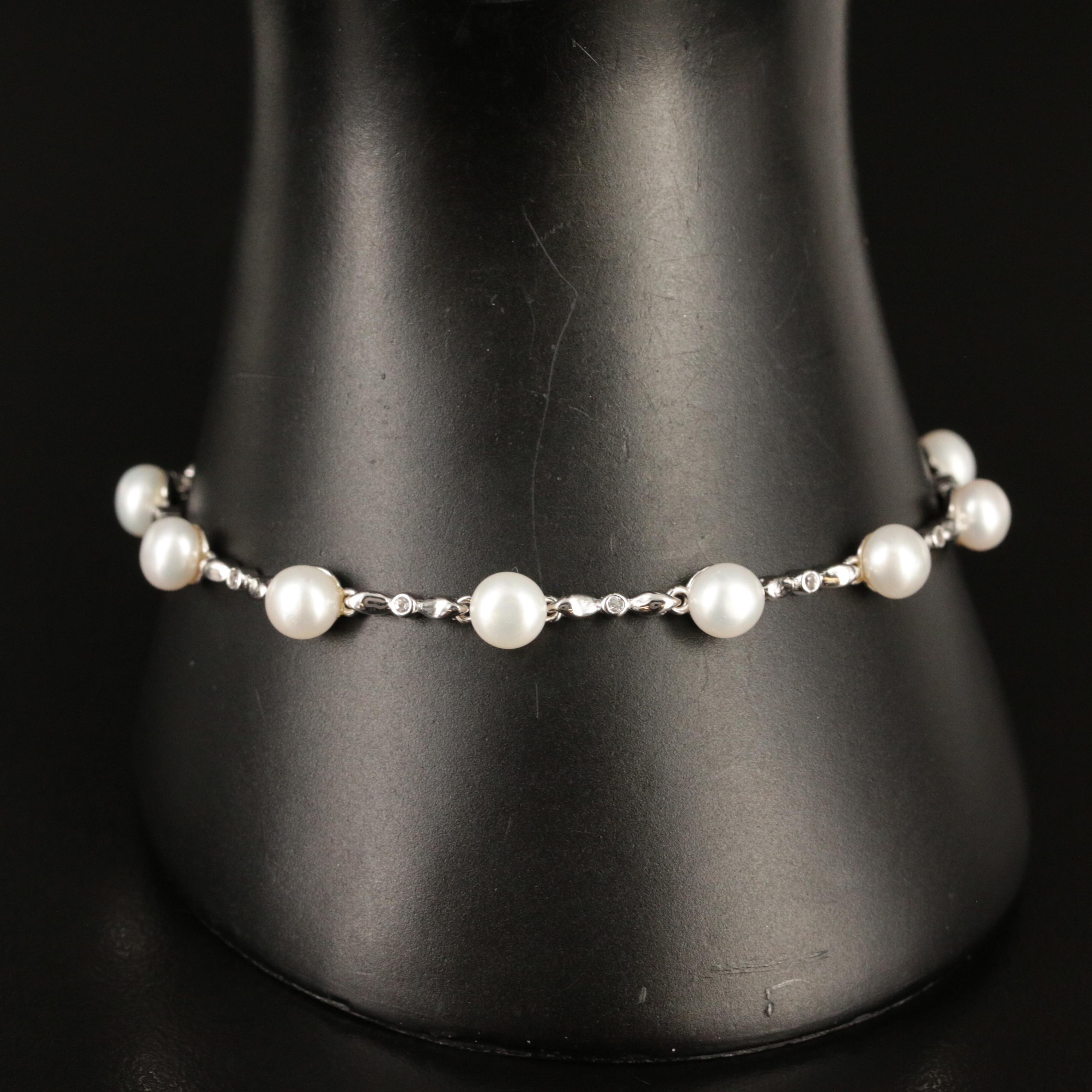 Sterling Pearl and Topaz Station Bracelet
