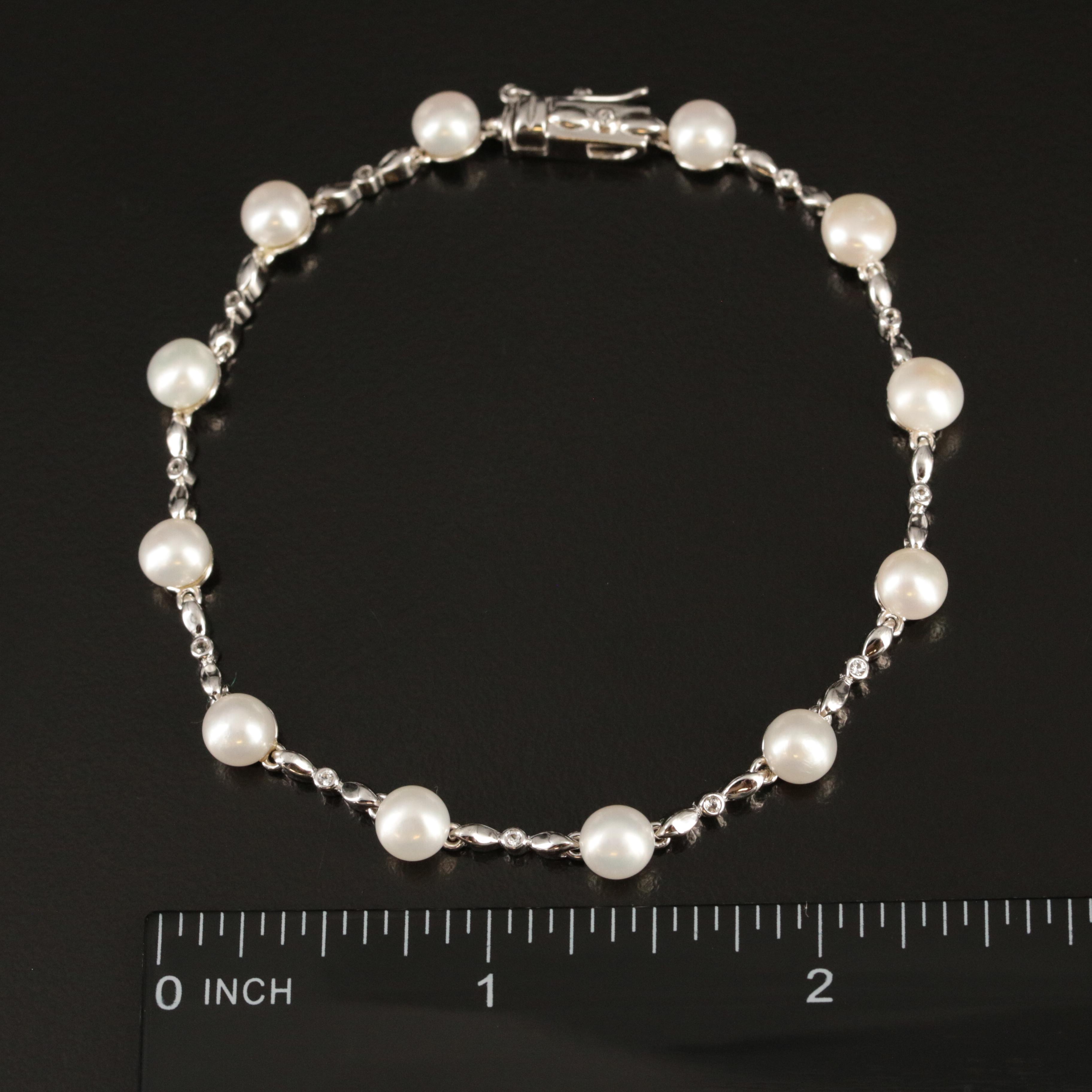 Sterling Pearl and Topaz Station Bracelet
