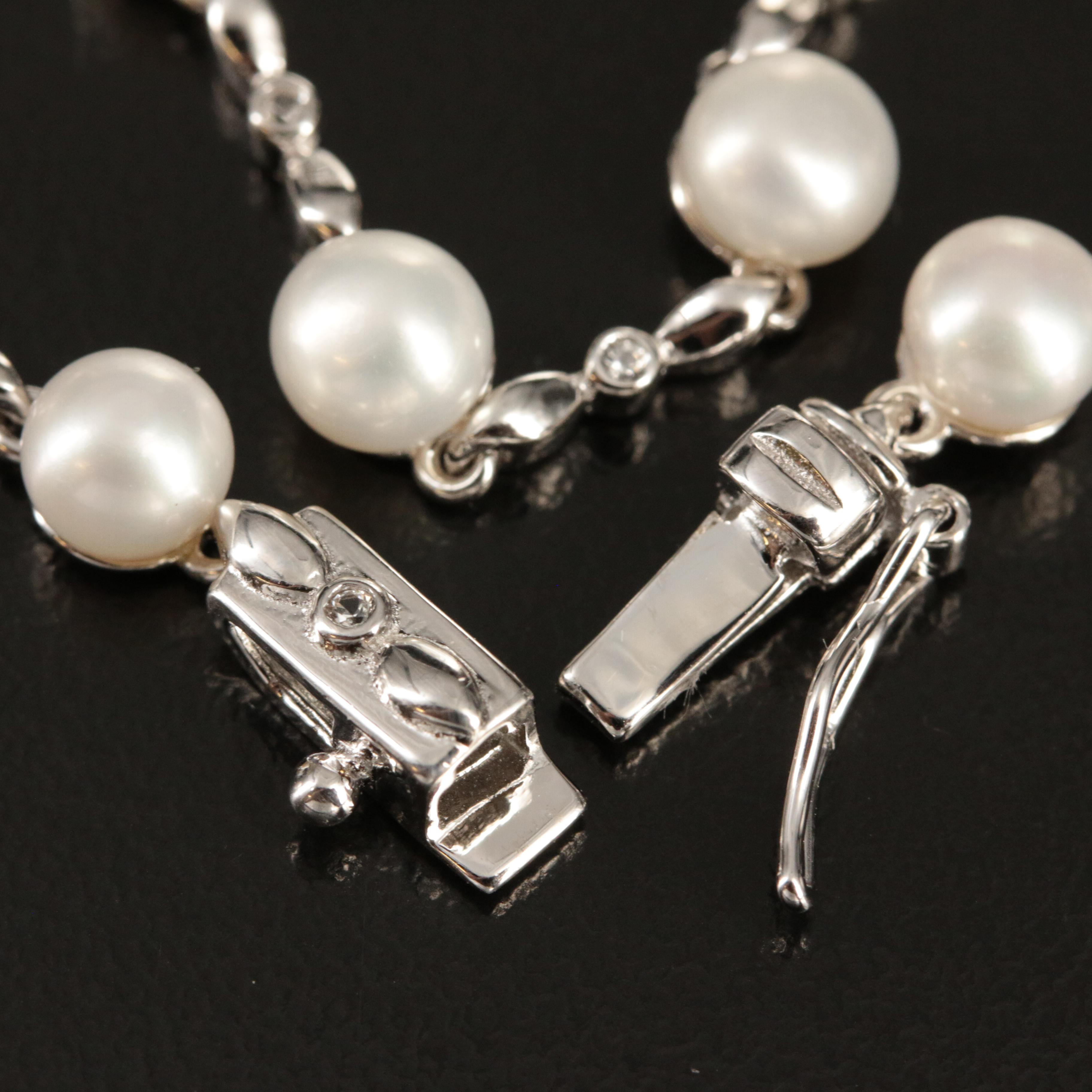 Sterling Pearl and Topaz Station Bracelet