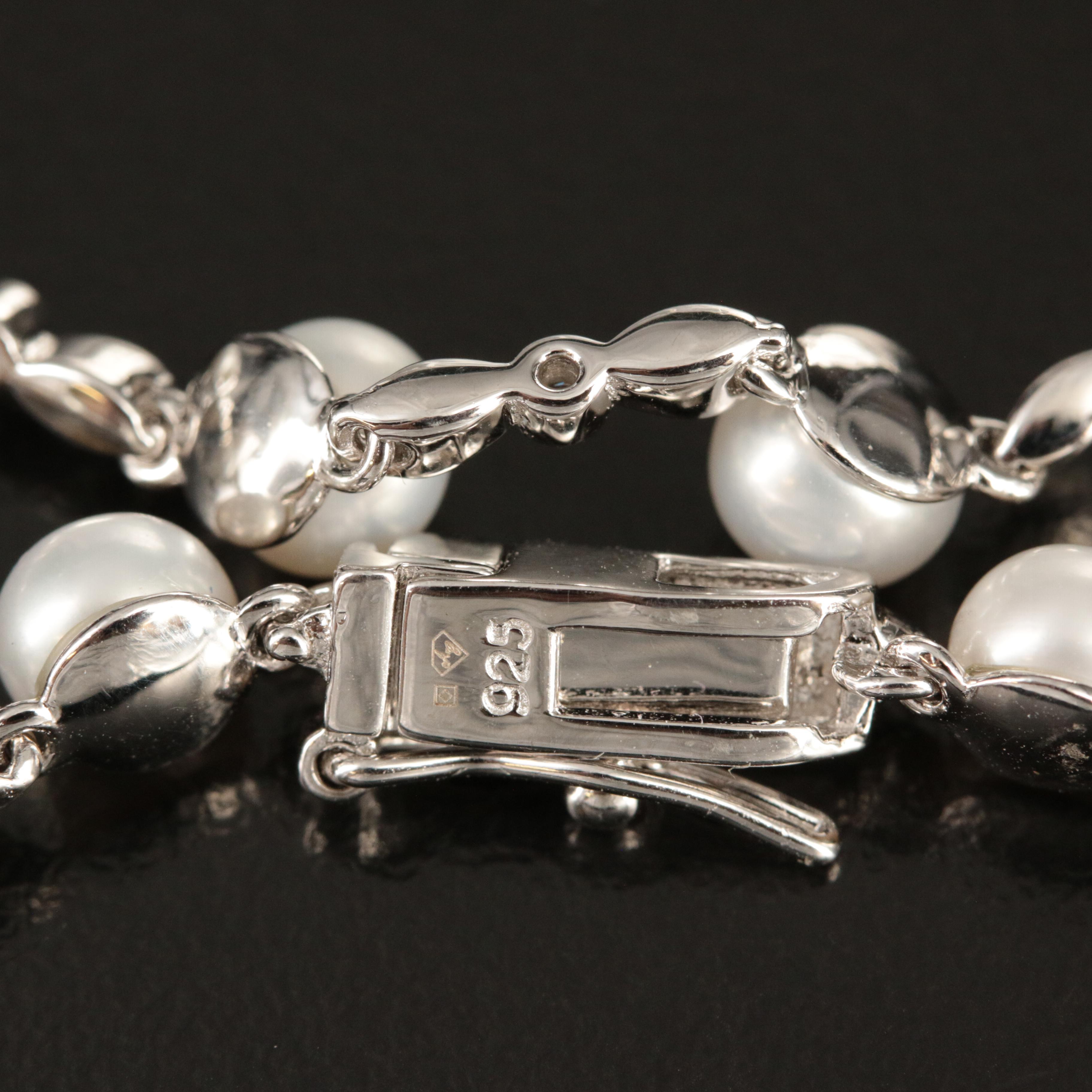 Sterling Pearl and Topaz Station Bracelet