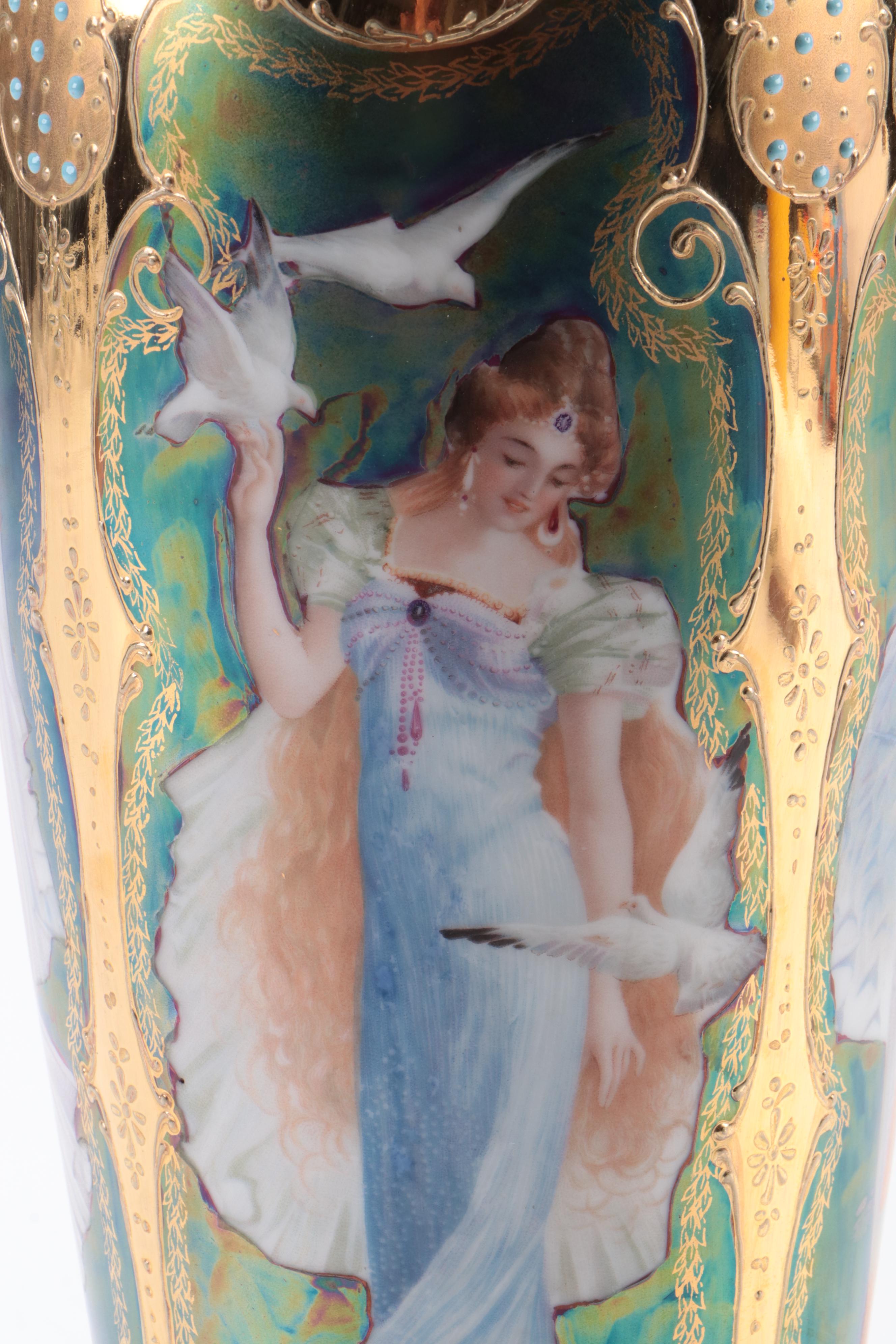 Erdmann Schlegelmilch Art Nouveau Moriage Gilt Porcelain Vase