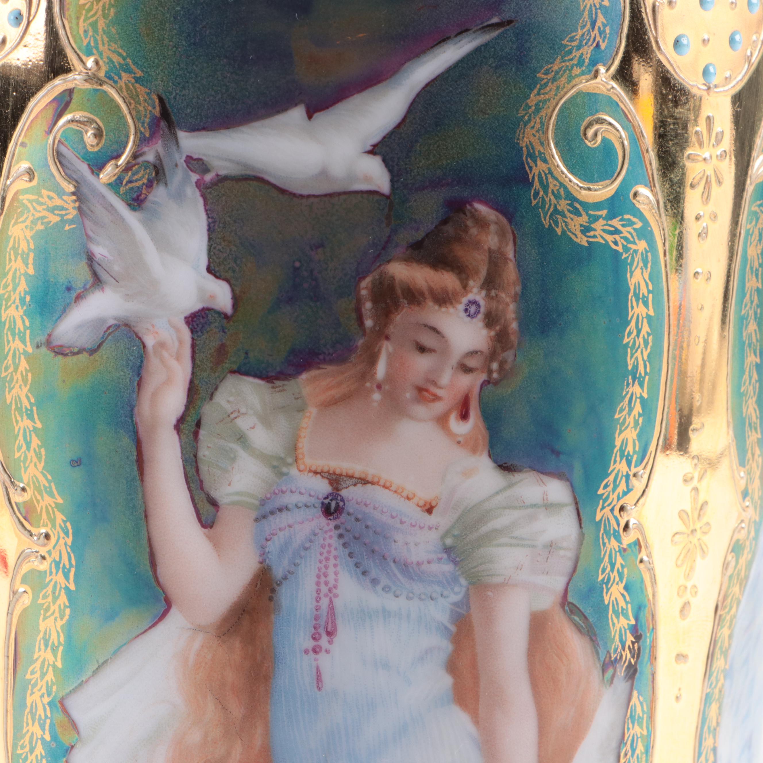 Erdmann Schlegelmilch Art Nouveau Moriage Gilt Porcelain Vase