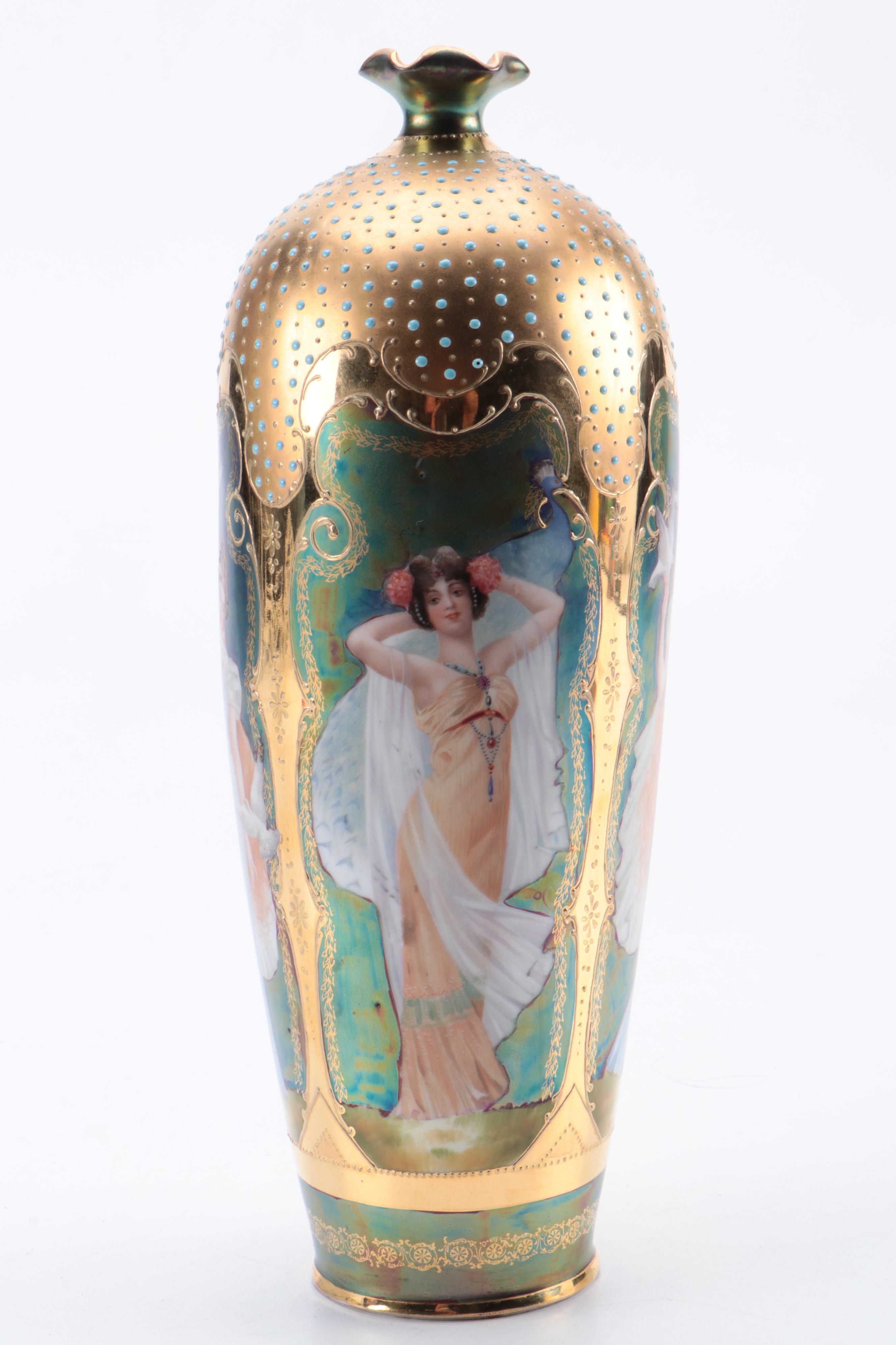 Erdmann Schlegelmilch Art Nouveau Moriage Gilt Porcelain Vase