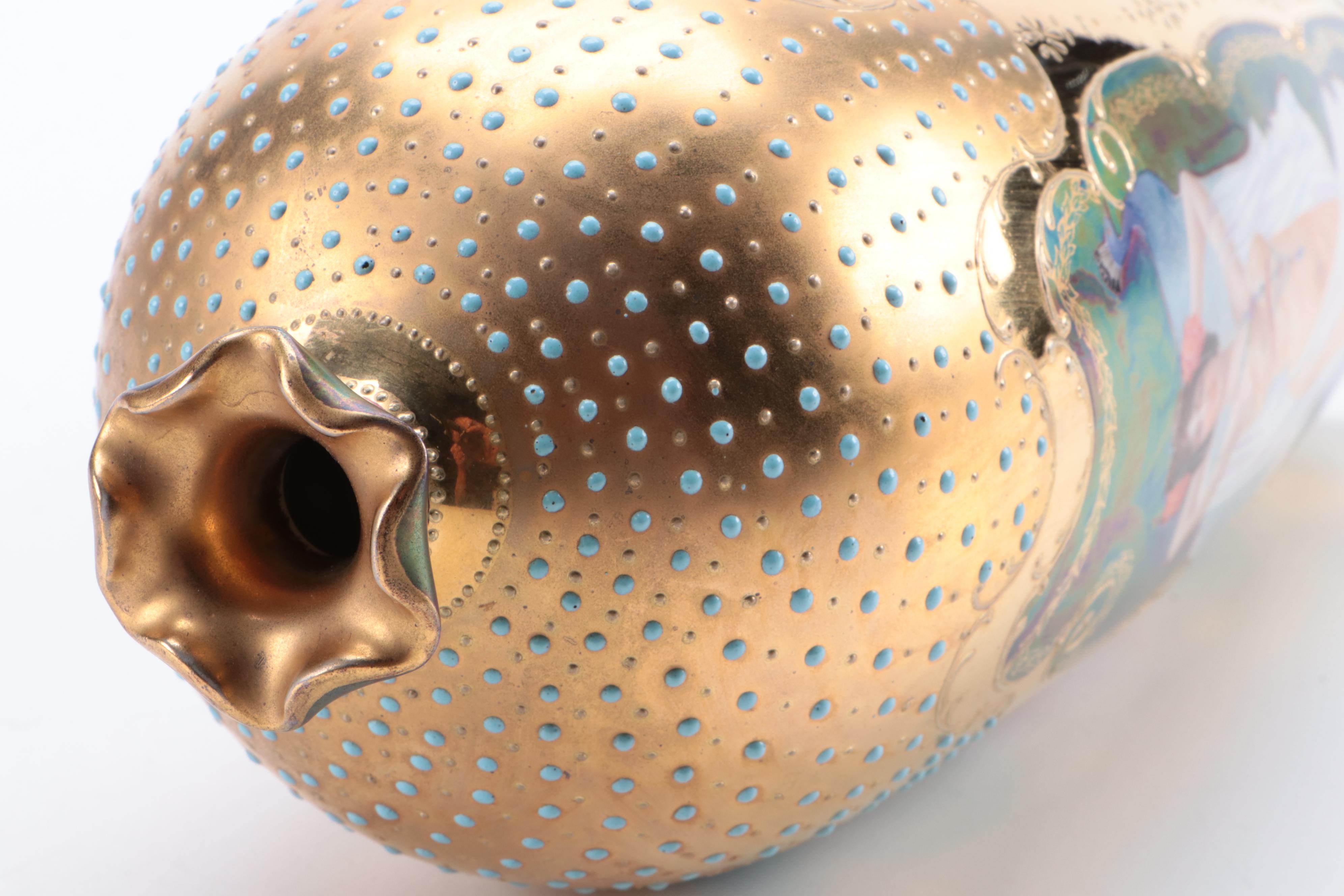 Erdmann Schlegelmilch Art Nouveau Moriage Gilt Porcelain Vase