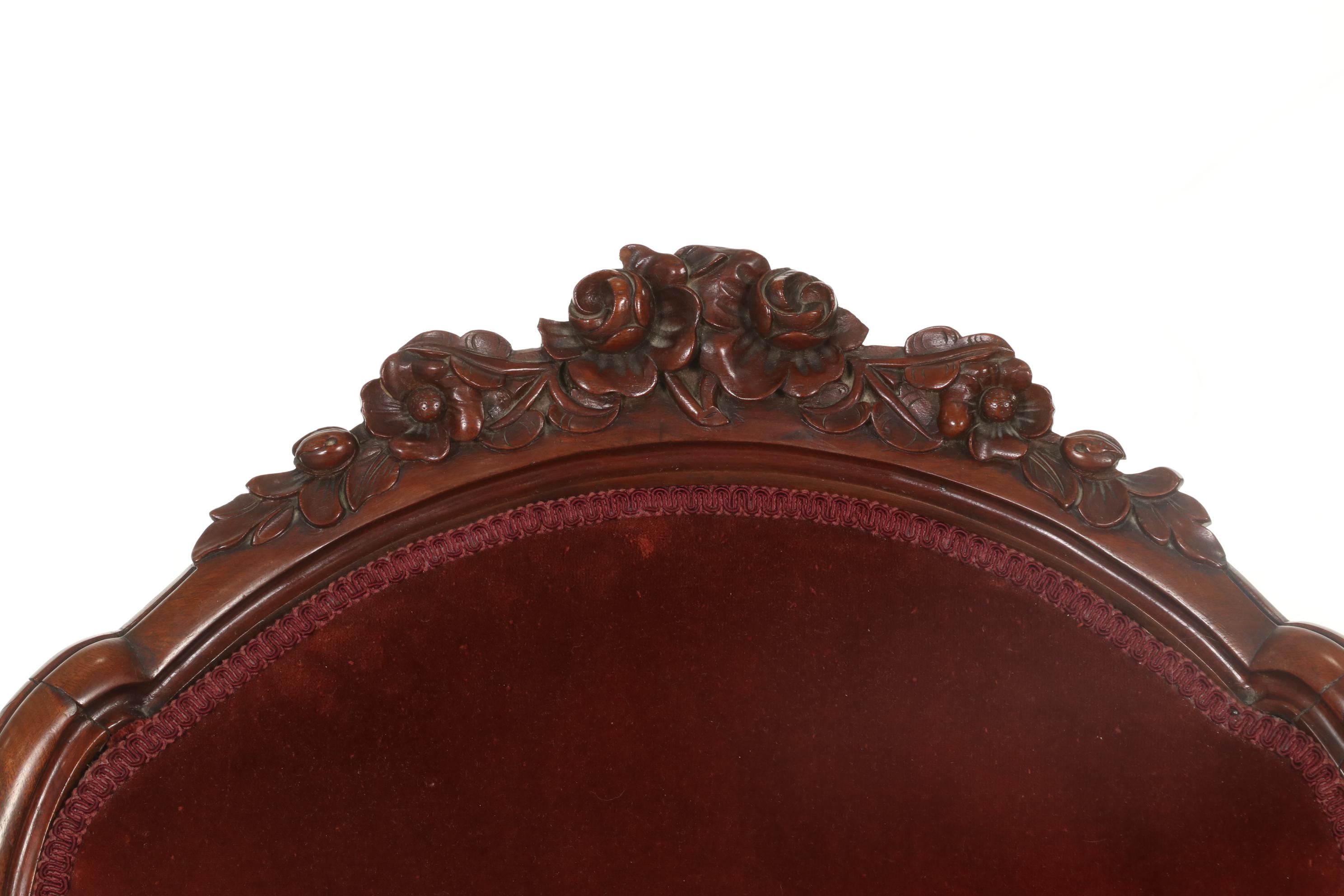 Victorian Rococo Revival Carved Walnut and Velvet-Upholstered Armchair