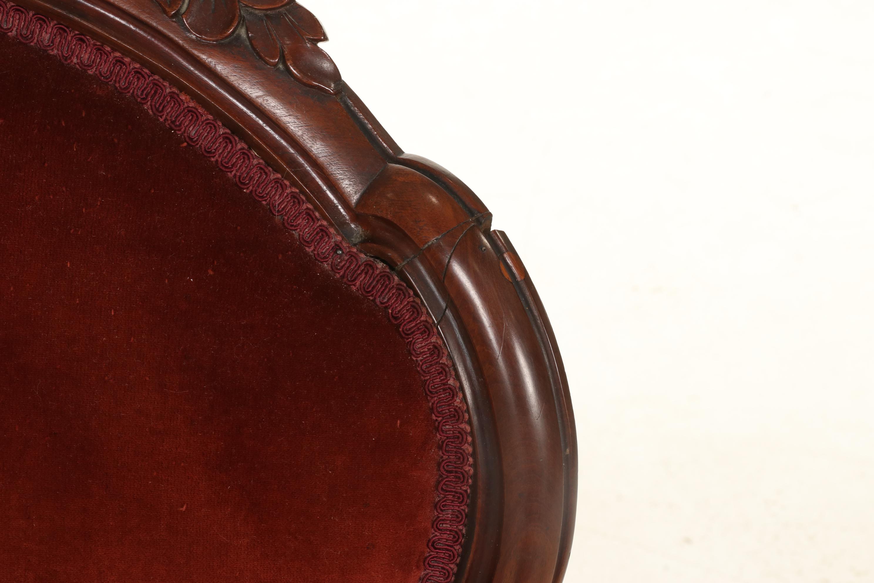 Victorian Rococo Revival Carved Walnut and Velvet-Upholstered Armchair