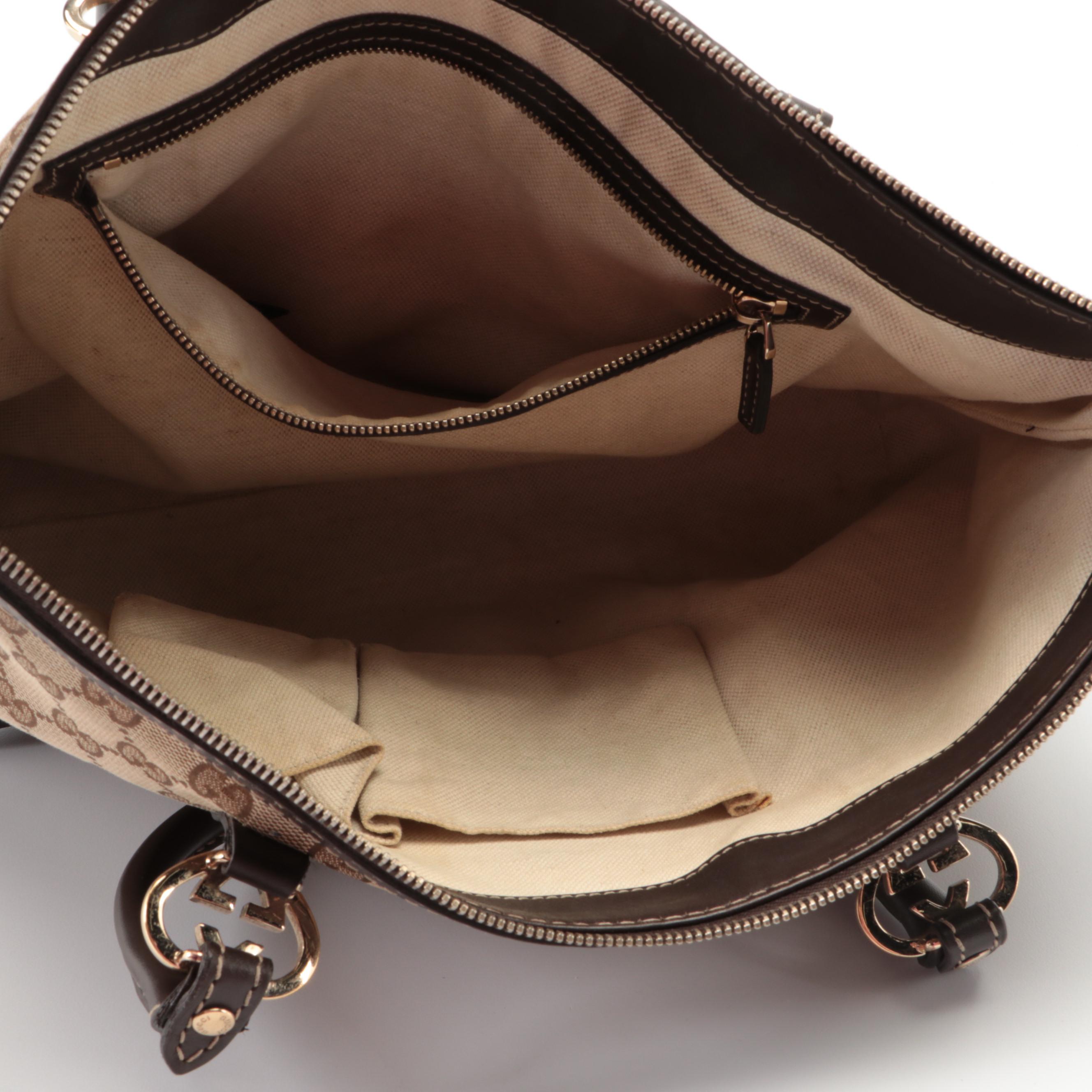 Gucci Lovely Heart Shoulder Bag in GG Canvas and Brown Leather