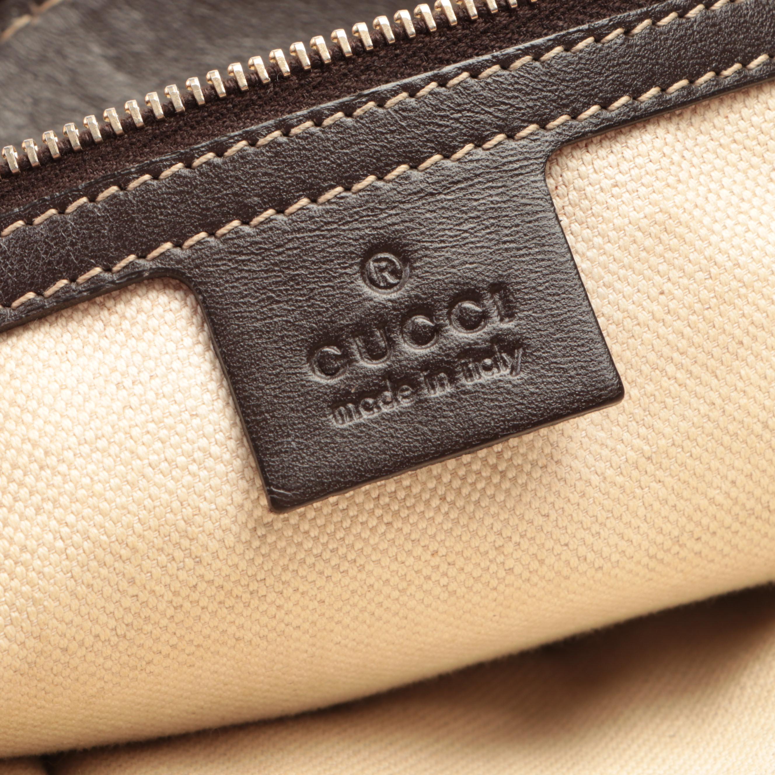 Gucci Lovely Heart Shoulder Bag in GG Canvas and Brown Leather