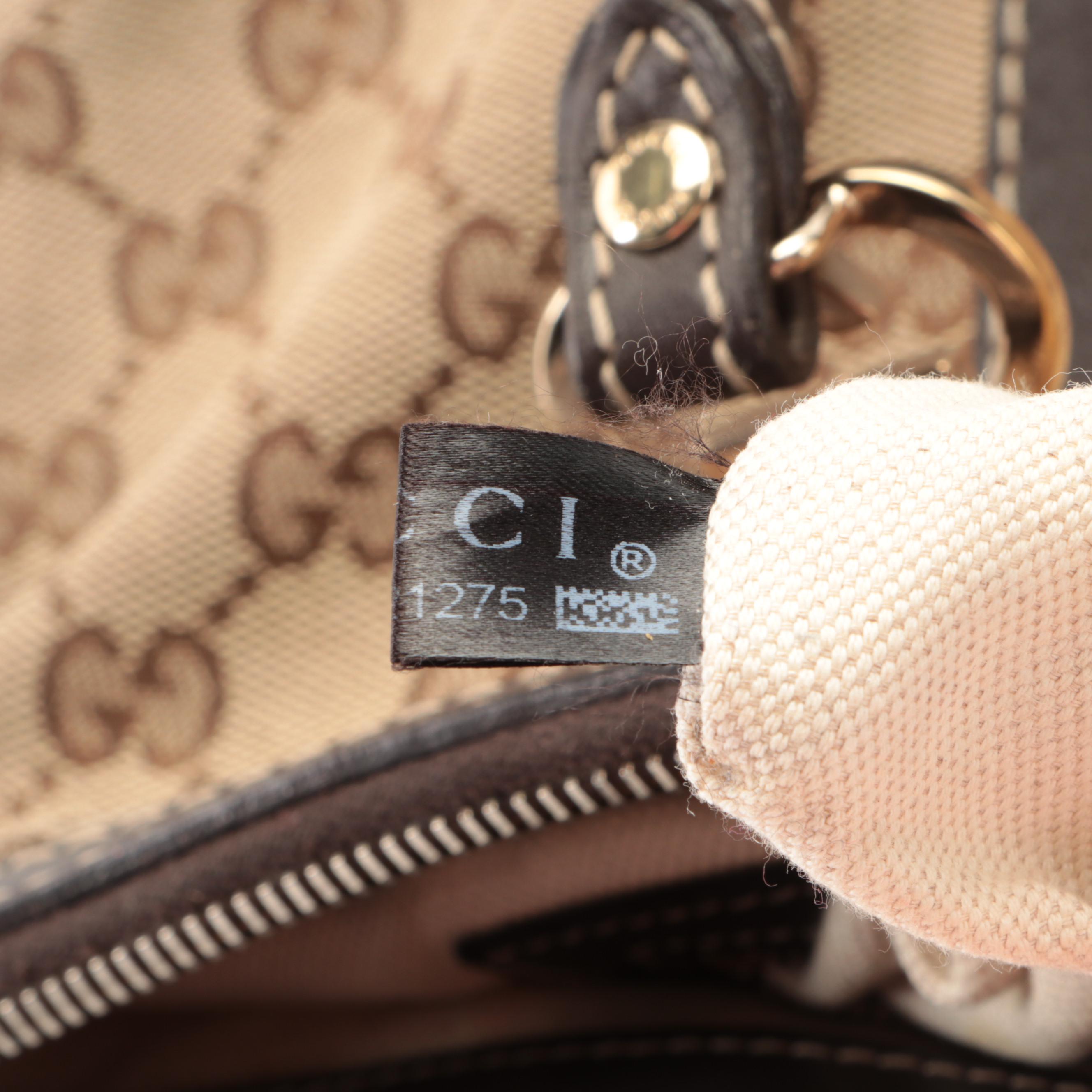 Gucci Lovely Heart Shoulder Bag in GG Canvas and Brown Leather