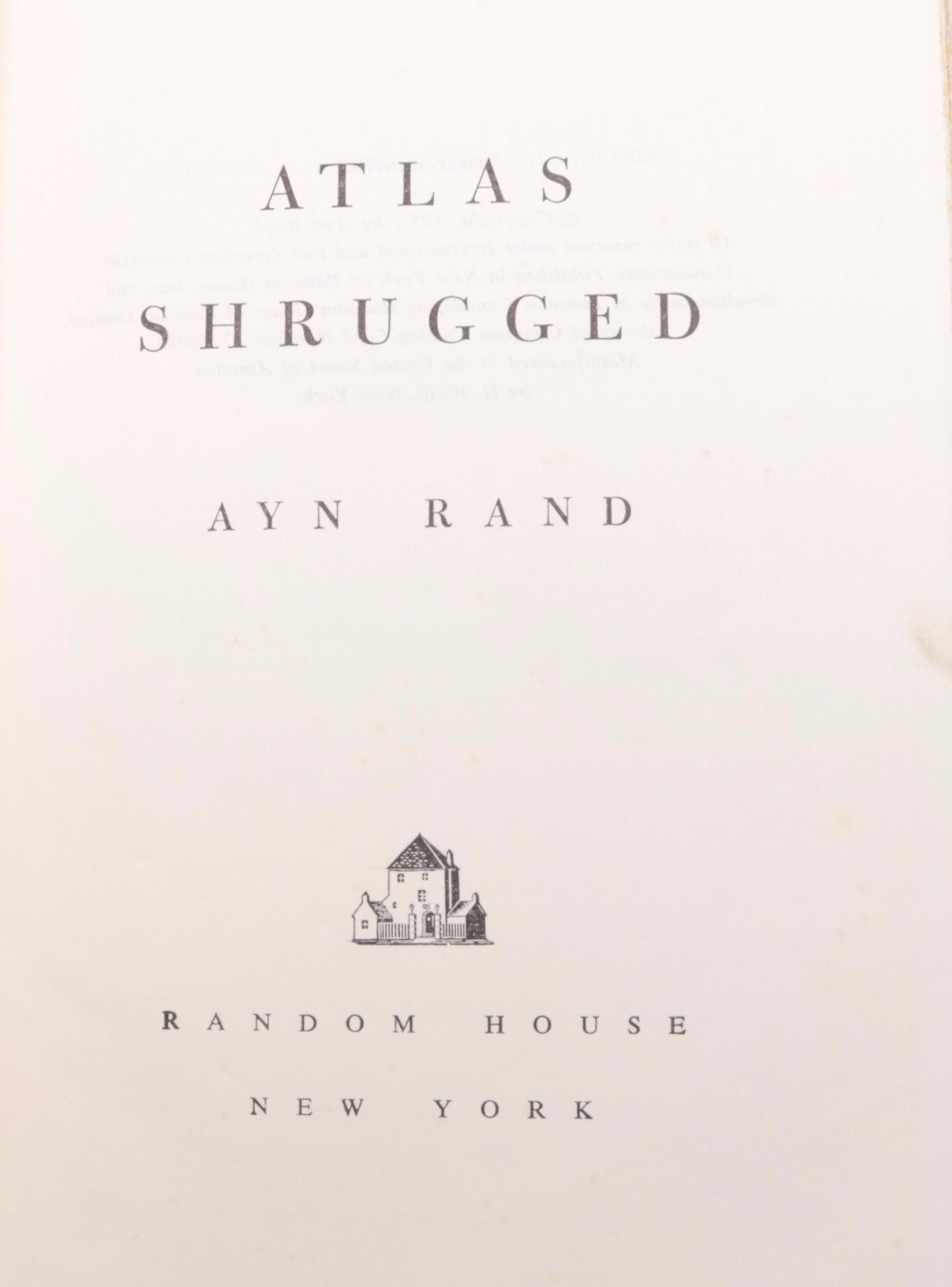 First Edition, First Printing "Atlas Shrugged" by Ayn Rand with Jacket, 1957