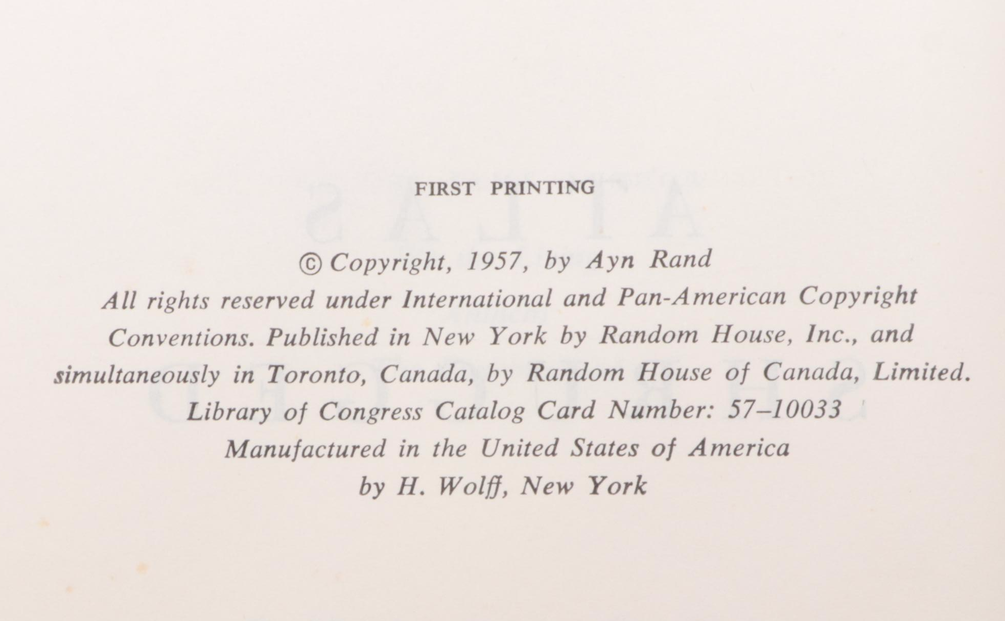 First Edition, First Printing "Atlas Shrugged" by Ayn Rand with Jacket, 1957