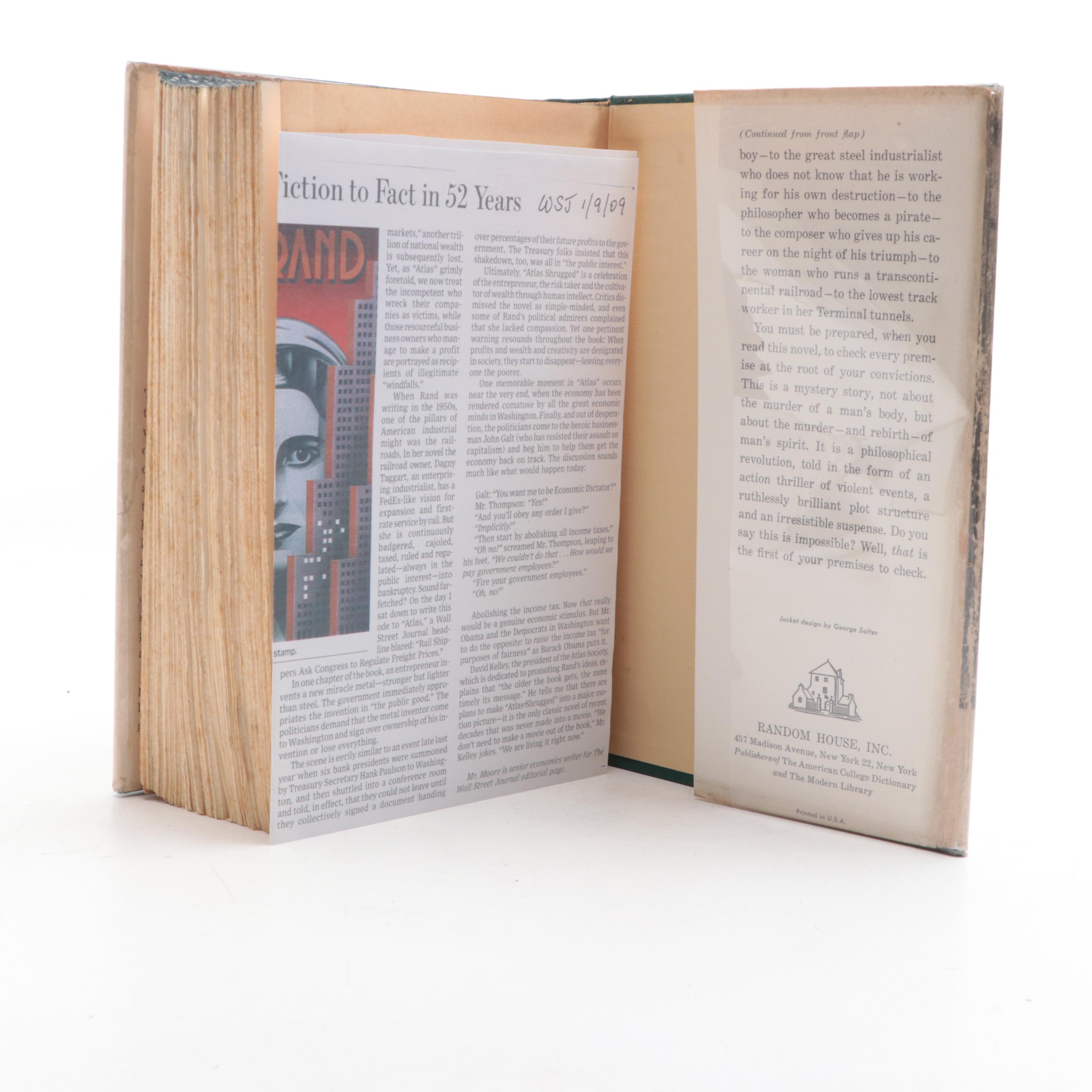 First Edition, First Printing "Atlas Shrugged" by Ayn Rand with Jacket, 1957
