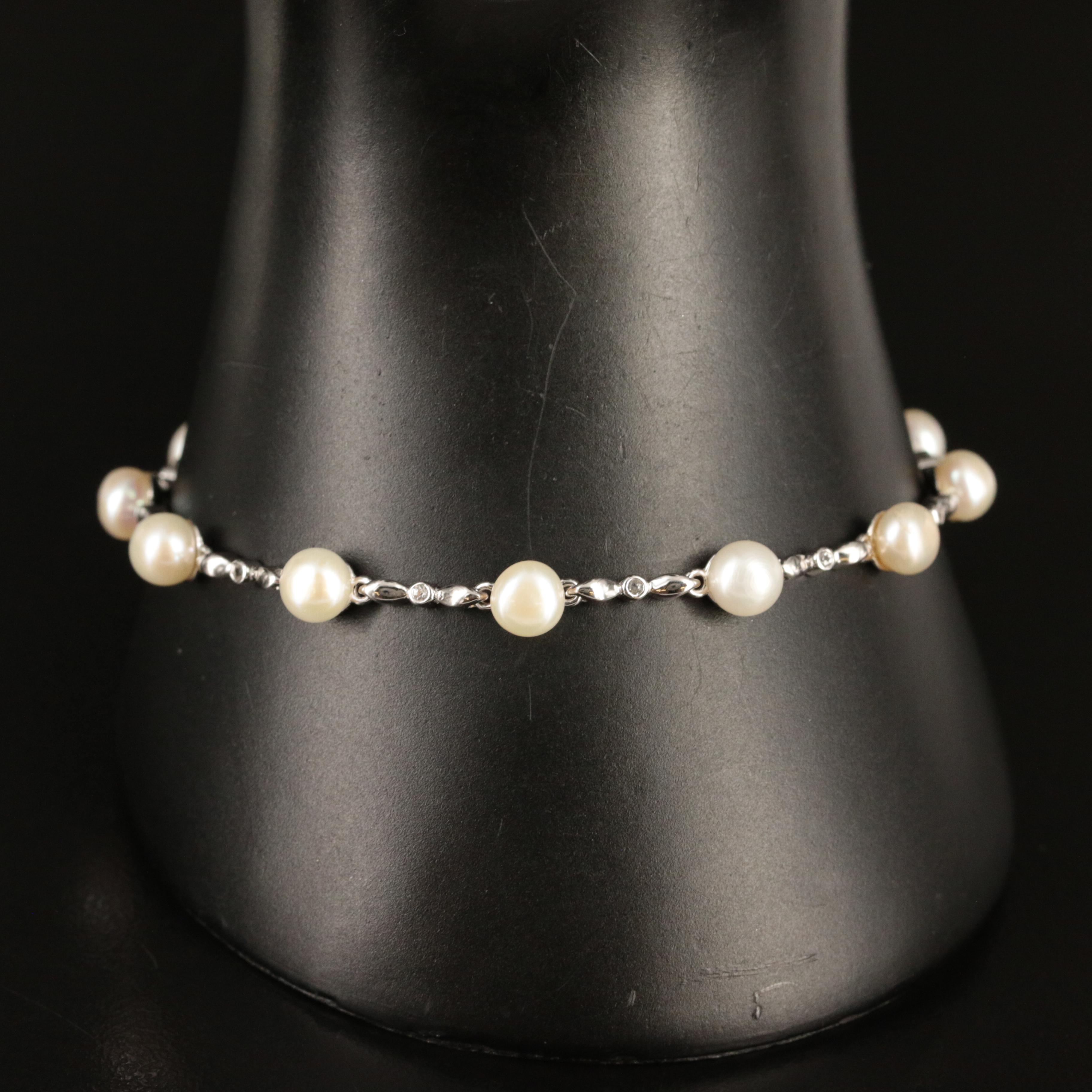 Sterling Pearl and Topaz Station Bracelet