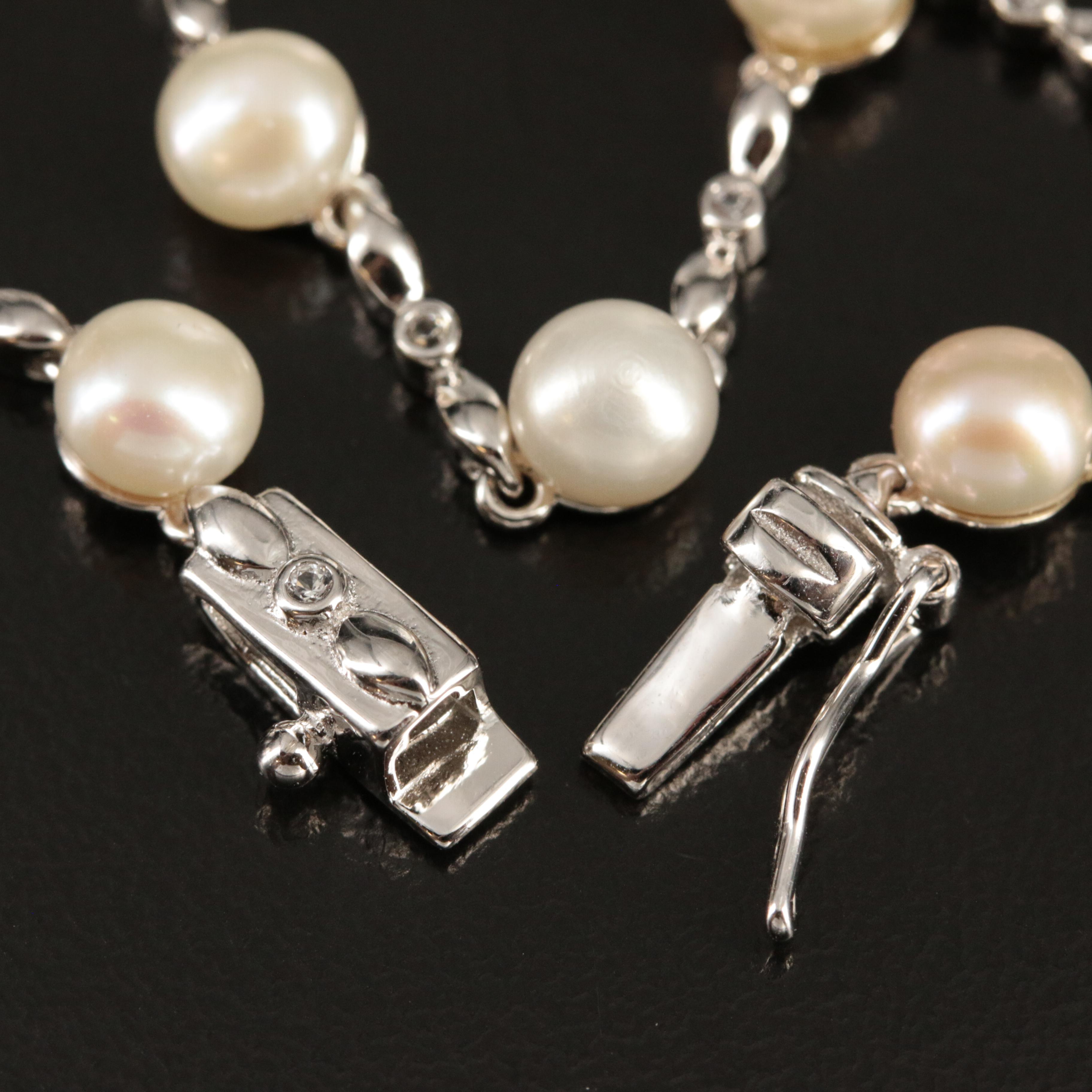 Sterling Pearl and Topaz Station Bracelet