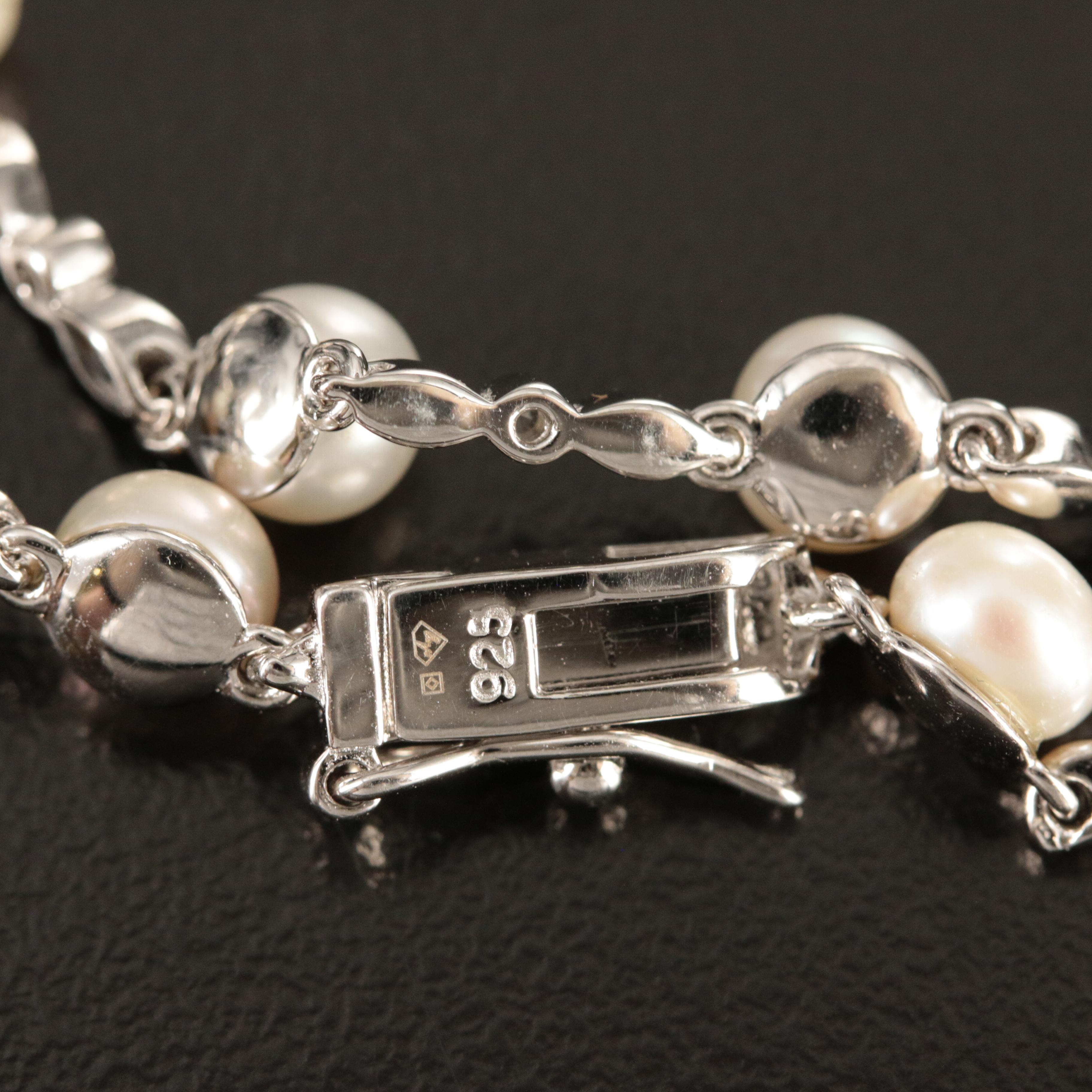 Sterling Pearl and Topaz Station Bracelet