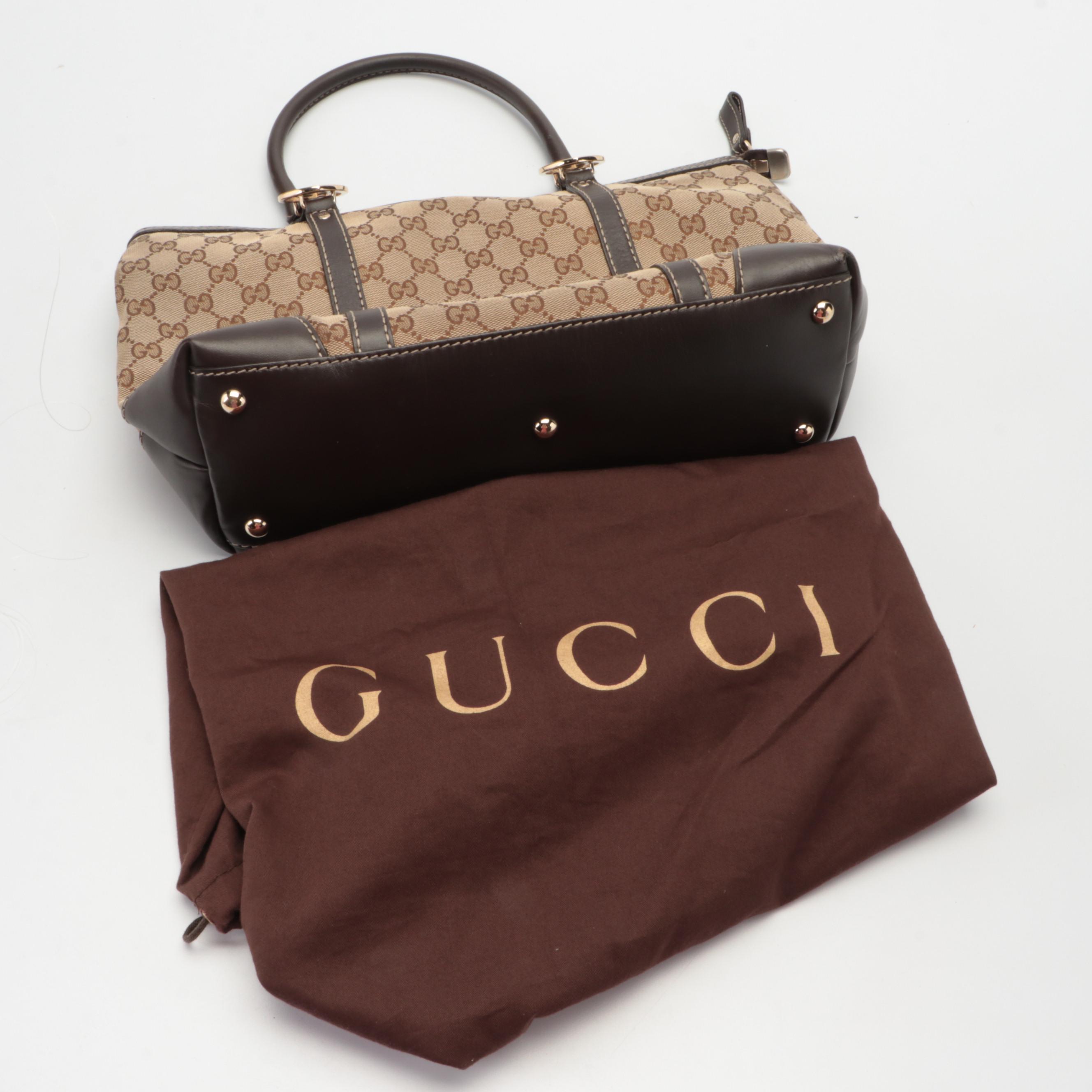 Gucci Lovely Heart Shoulder Bag in GG Canvas and Brown Leather