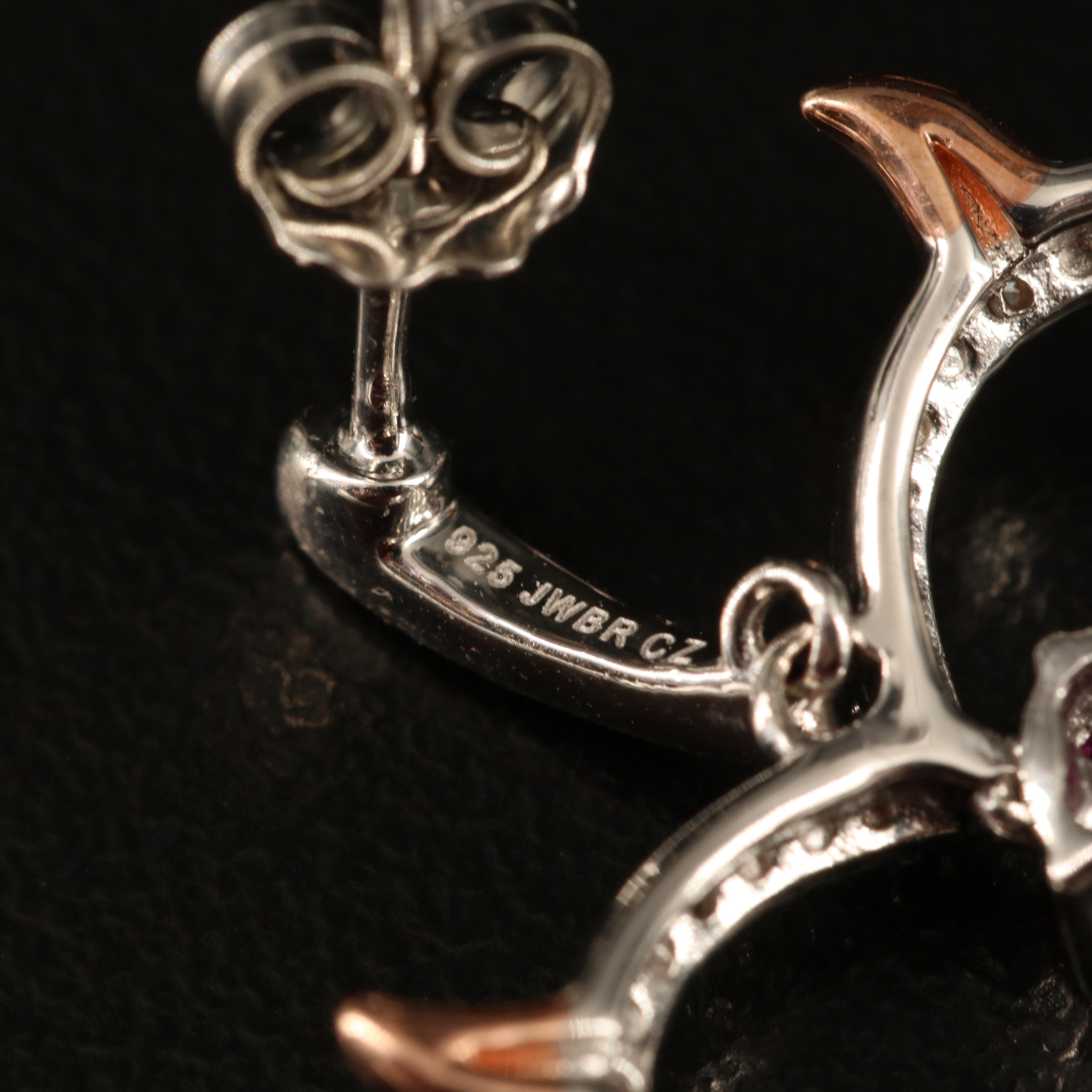 Sterling Ruby and Cubic Zirconia Devil Heart Earrings