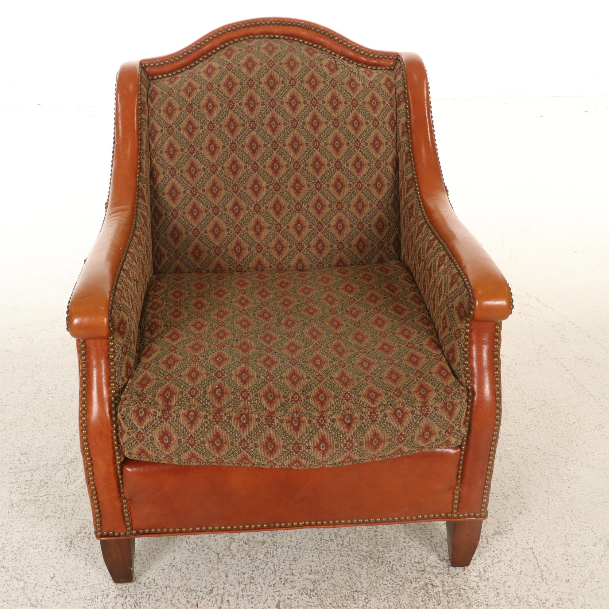 Sherrill Furniture Leather, Upholstered and Brass-Tacked Club Chair