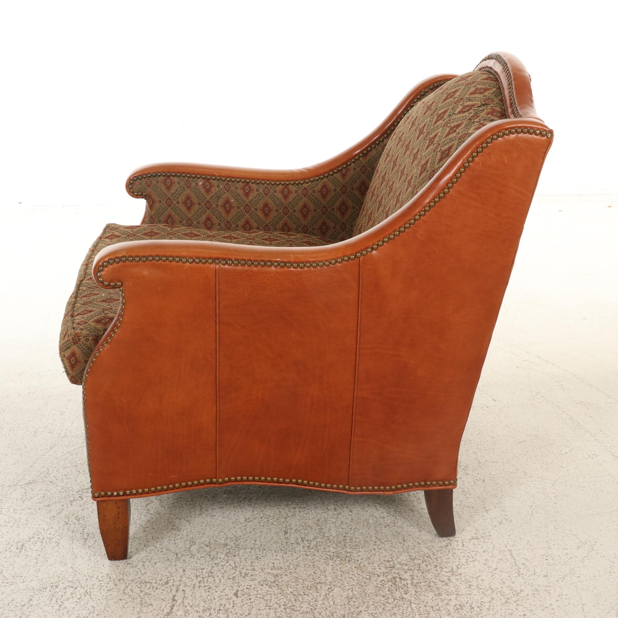 Sherrill Furniture Leather, Upholstered and Brass-Tacked Club Chair