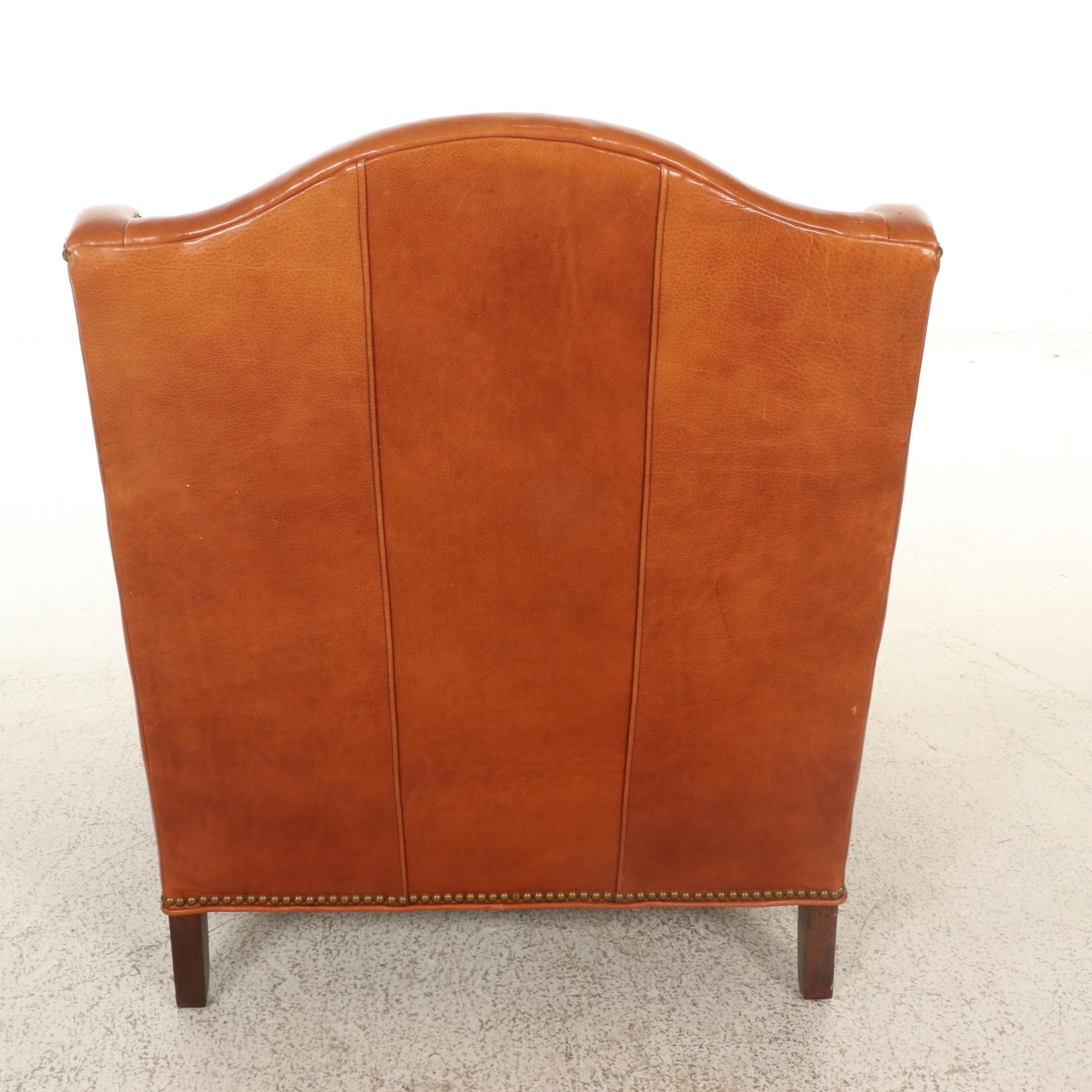 Sherrill Furniture Leather, Upholstered and Brass-Tacked Club Chair