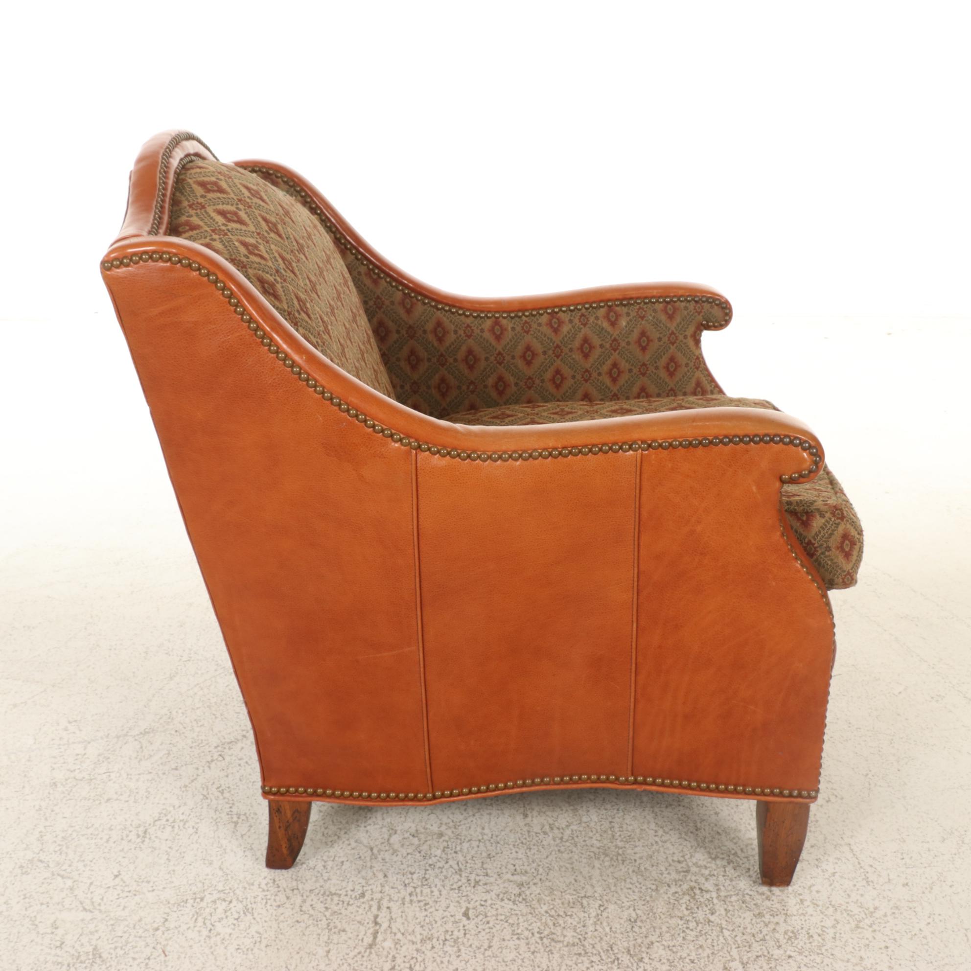 Sherrill Furniture Leather, Upholstered and Brass-Tacked Club Chair